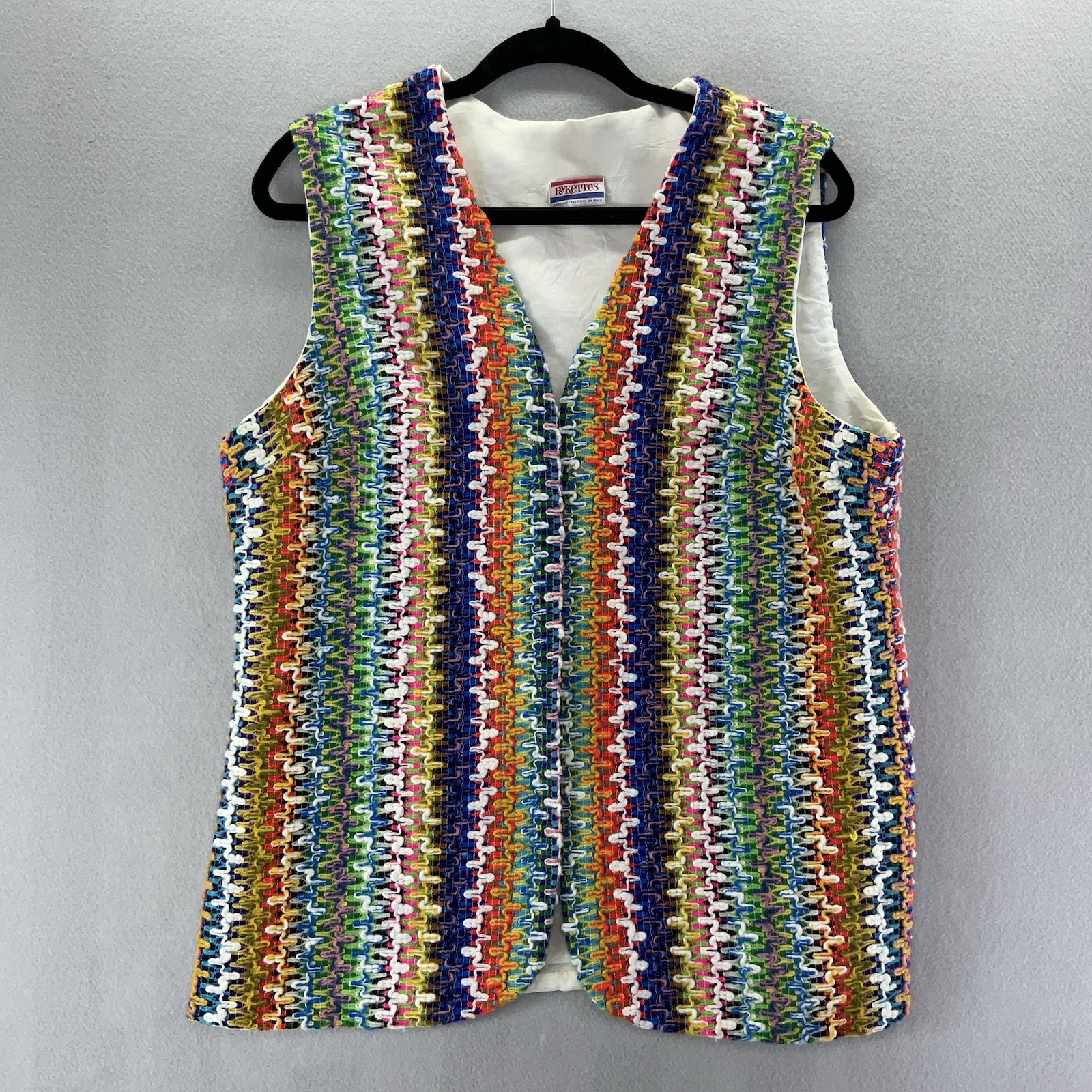 60s 70s Vintage PyKettes Womens Knit Vest Rainbow Colored Boho Hippie Disco
