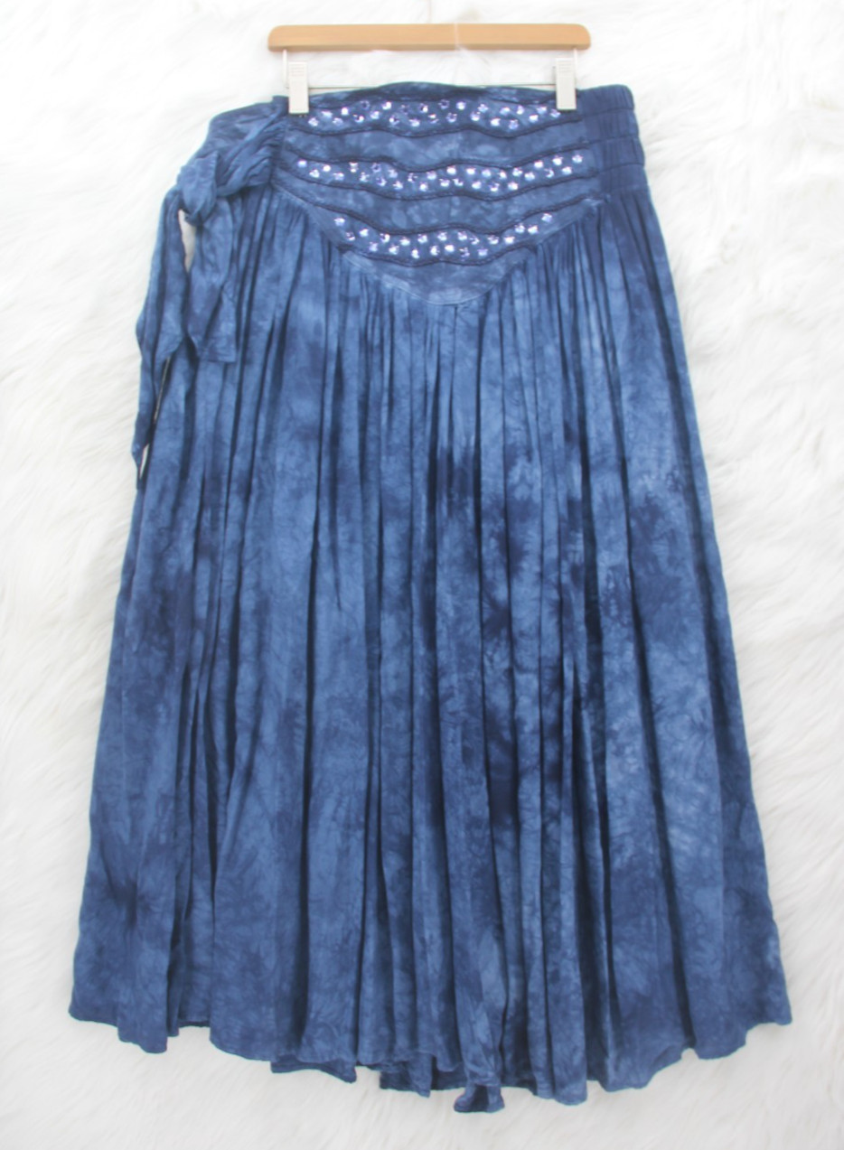 Vintage Risky Blue Tie-Dye Midi Skirt M/L Stones Y2K Retro Festival Boho Hippie
