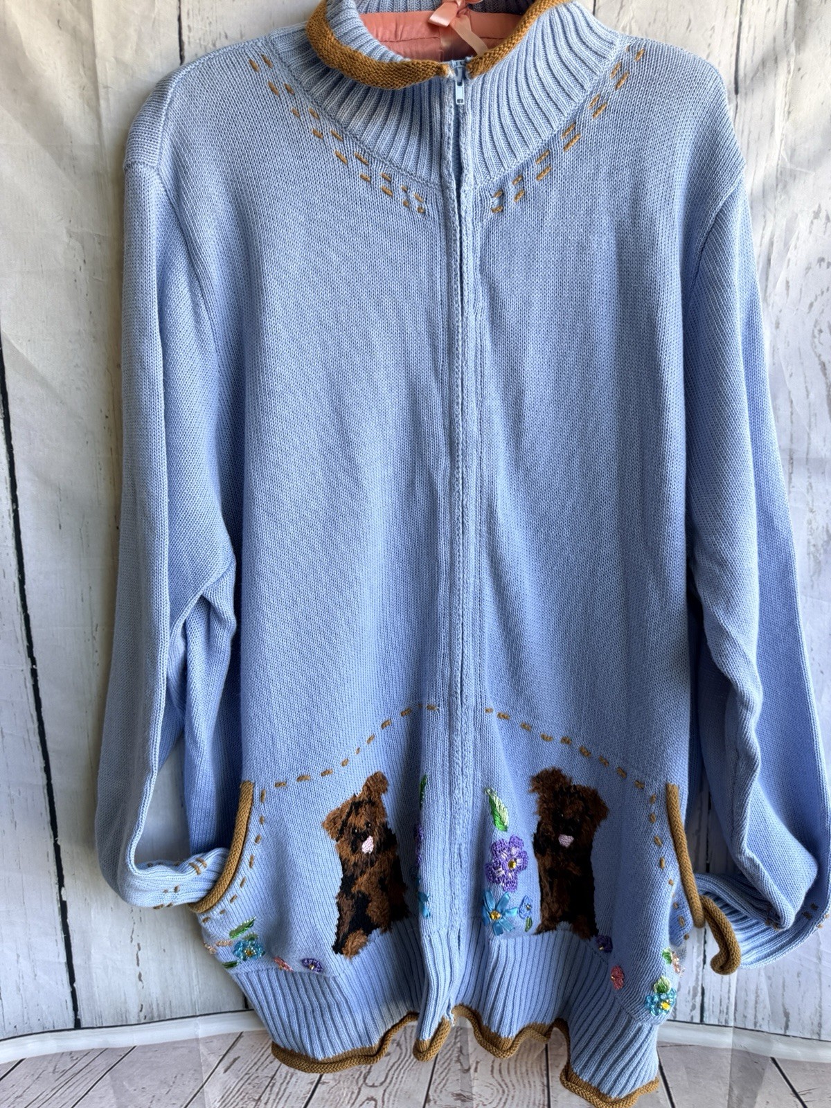 Vintage Storybook Knits Yorkie Dogs Sweater Granny Grandma Teacher Whimsy L