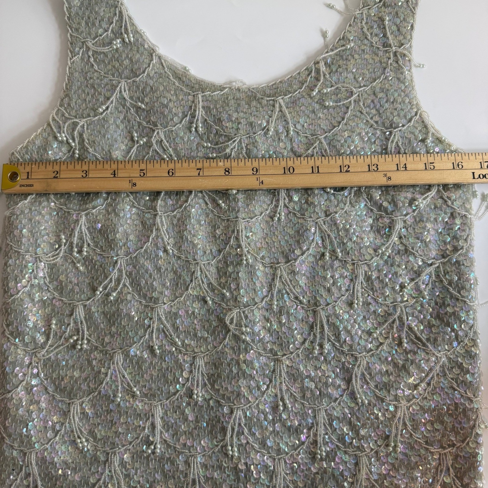 Vintage Beaded Sequin Evening Top Mermaidcore Gatsby Fairy 100% Wool Hong Kong S