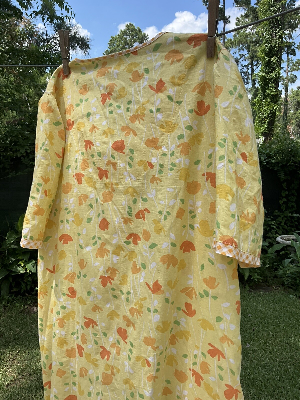 Vtg Bobbie Brooks Yellow Floral Housedress Housecoat Snap Front
