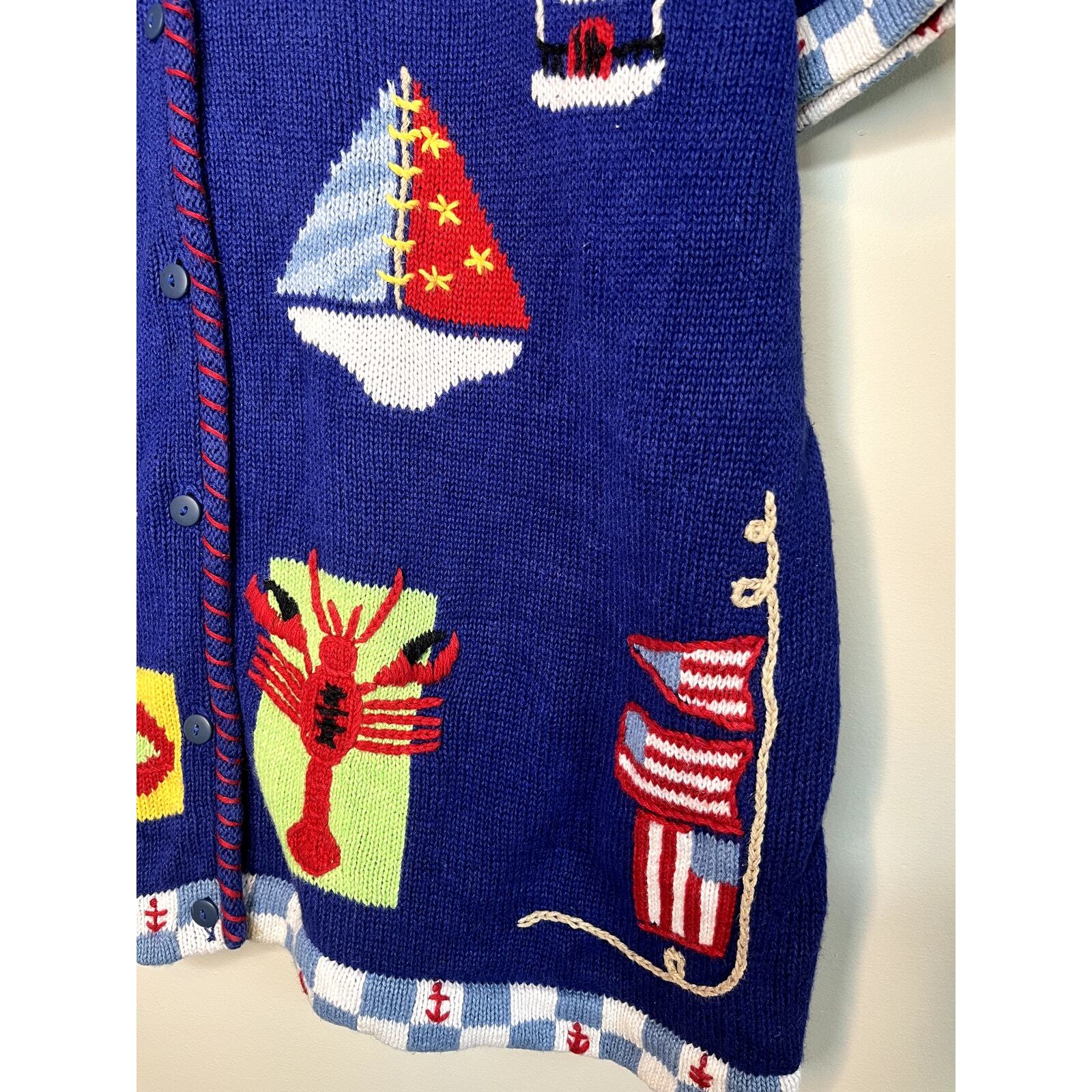 1990s Quacker Factory Seagull Coastal Nautical Anchor Lobster Boats Cardigan 2X