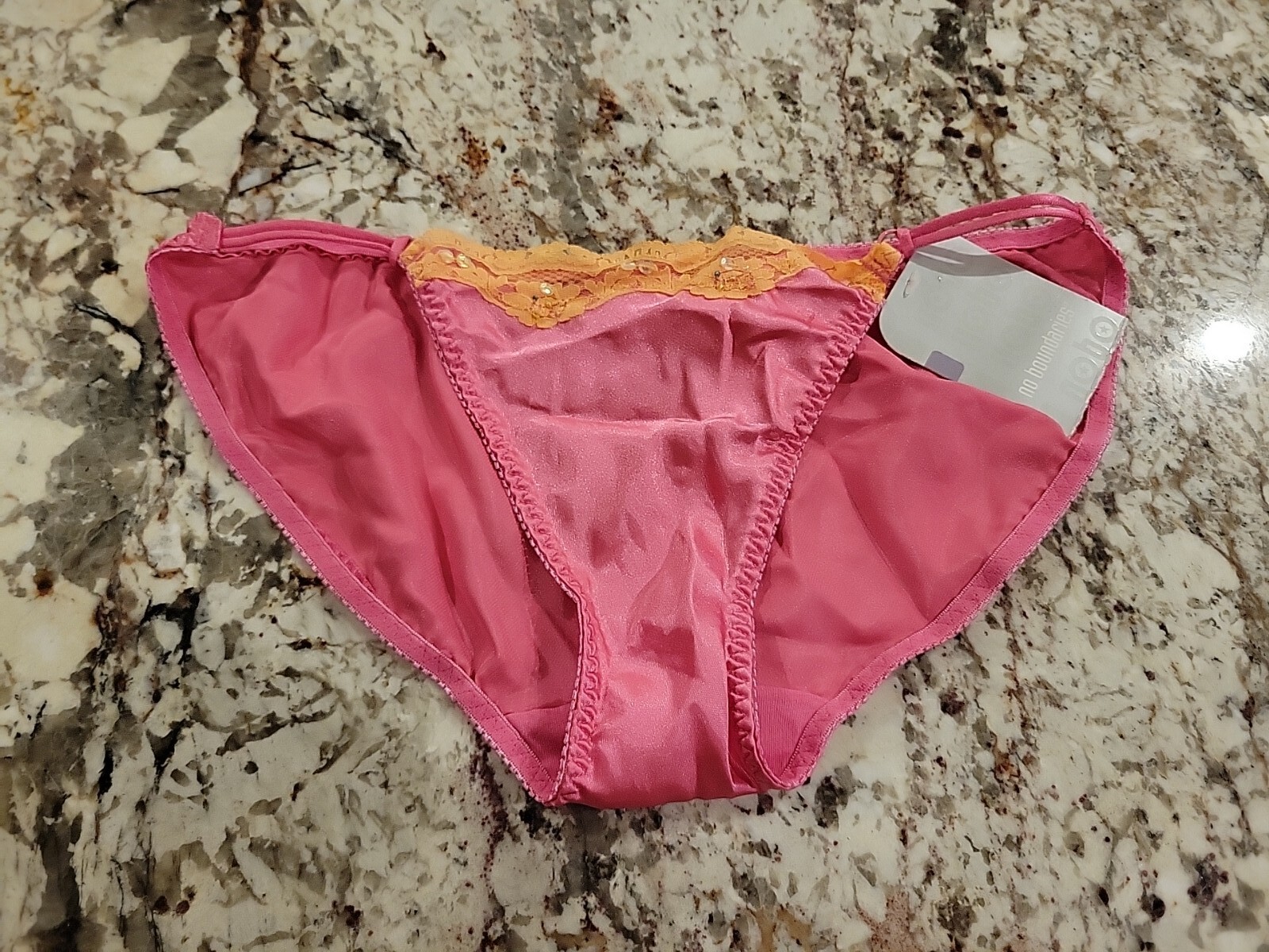Vintage Silky Satin Smooth Pink String Bikini Panty W/ Shimmer Sequins Medium/6