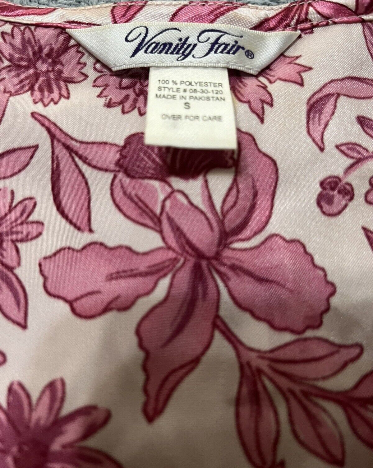 Vintage Womens Vanity Fair Nightgown Satin Finish Floral Short Sleeve Pink Small