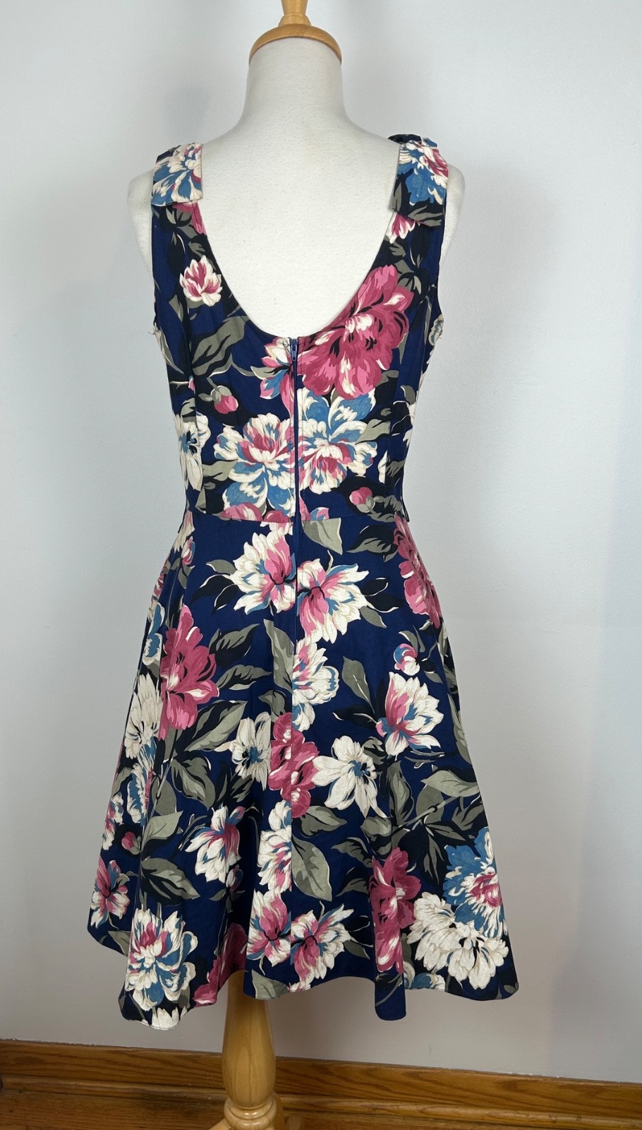 Vintage 80s Full Circle Cottage Floral Pink Cotton Tea Party Midi Dress Size M