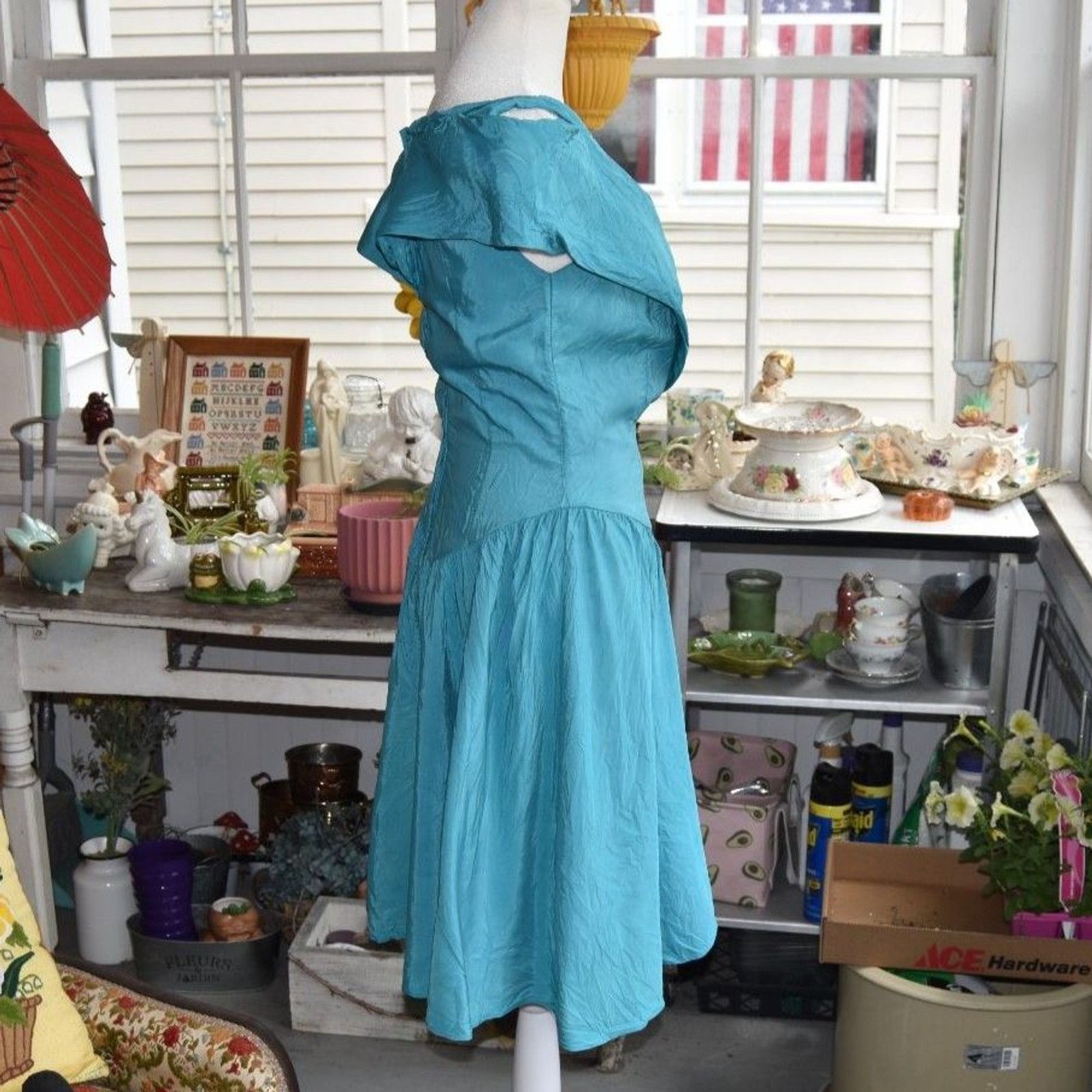 Vintage Dance-Allure Alfred Angelo Turquoise Party Dress ILGWU Made USA Small
