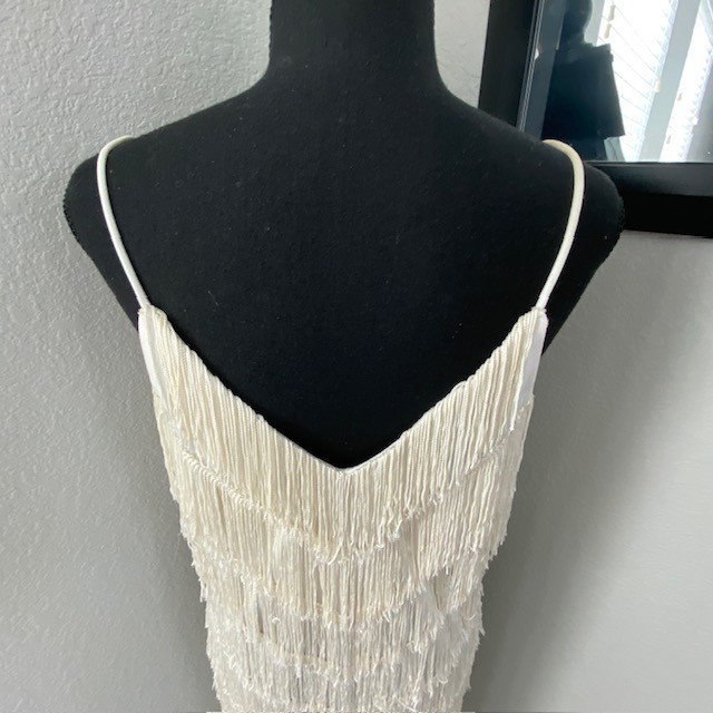 VINTAGE 70s Joy Stevens Ivory Fringe Flapper Gatsby Dress Sz 12