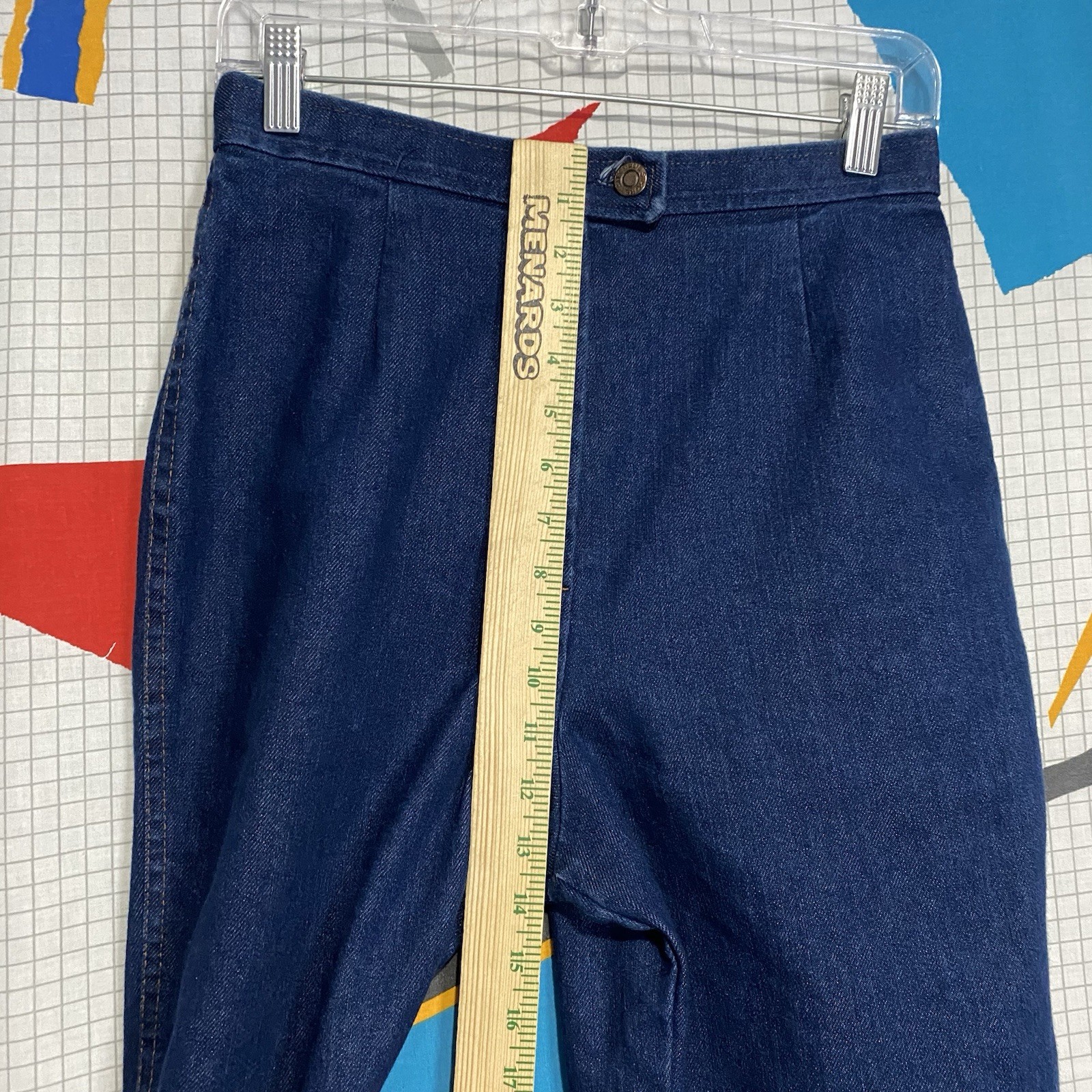 Vintage 70s Wide Leg Denim Jeans Bell Bottom Bareback High Waist 26-29×30 Hippie