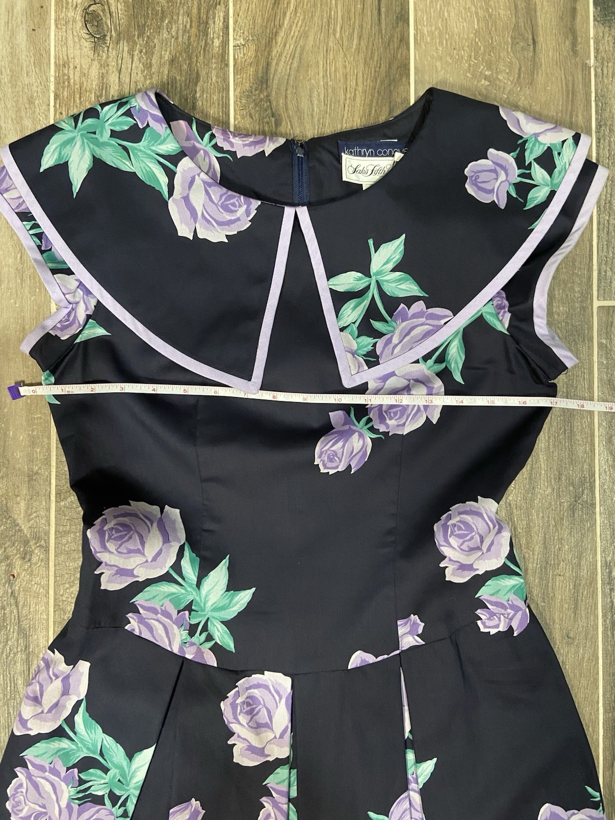 Vintage 1980’s Kathryn Conover Saks Fifth Avenue Navy Purple Floral Dress NWT