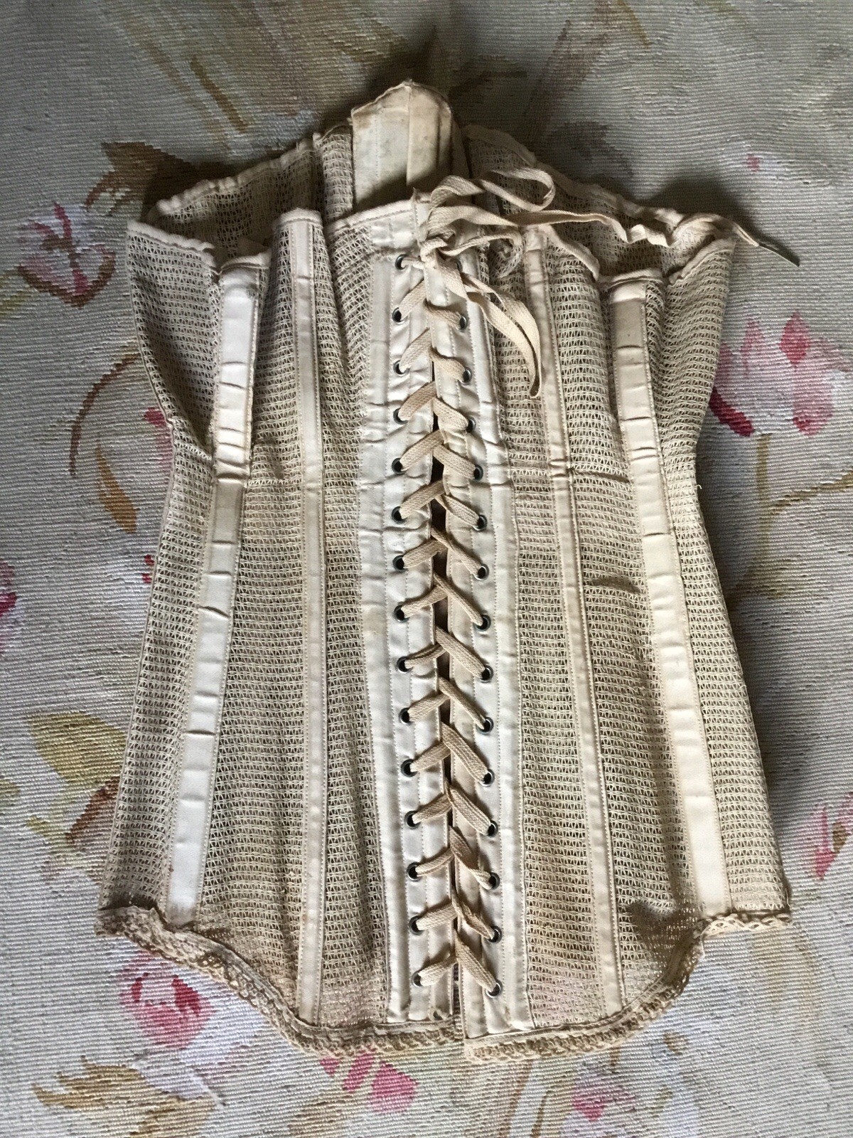 Antique Victorian Summer Mesh Corset Ecru Lace Up Back Imperfectly Perfect!!!