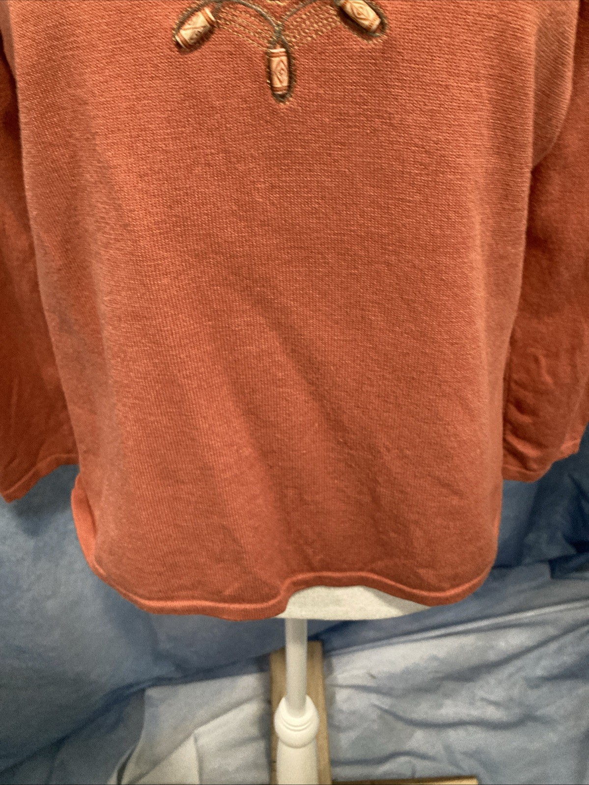 Vintage 90s Carducci Beaded Bib Sweater Top Size L Rust Orange Boho Grandmacore