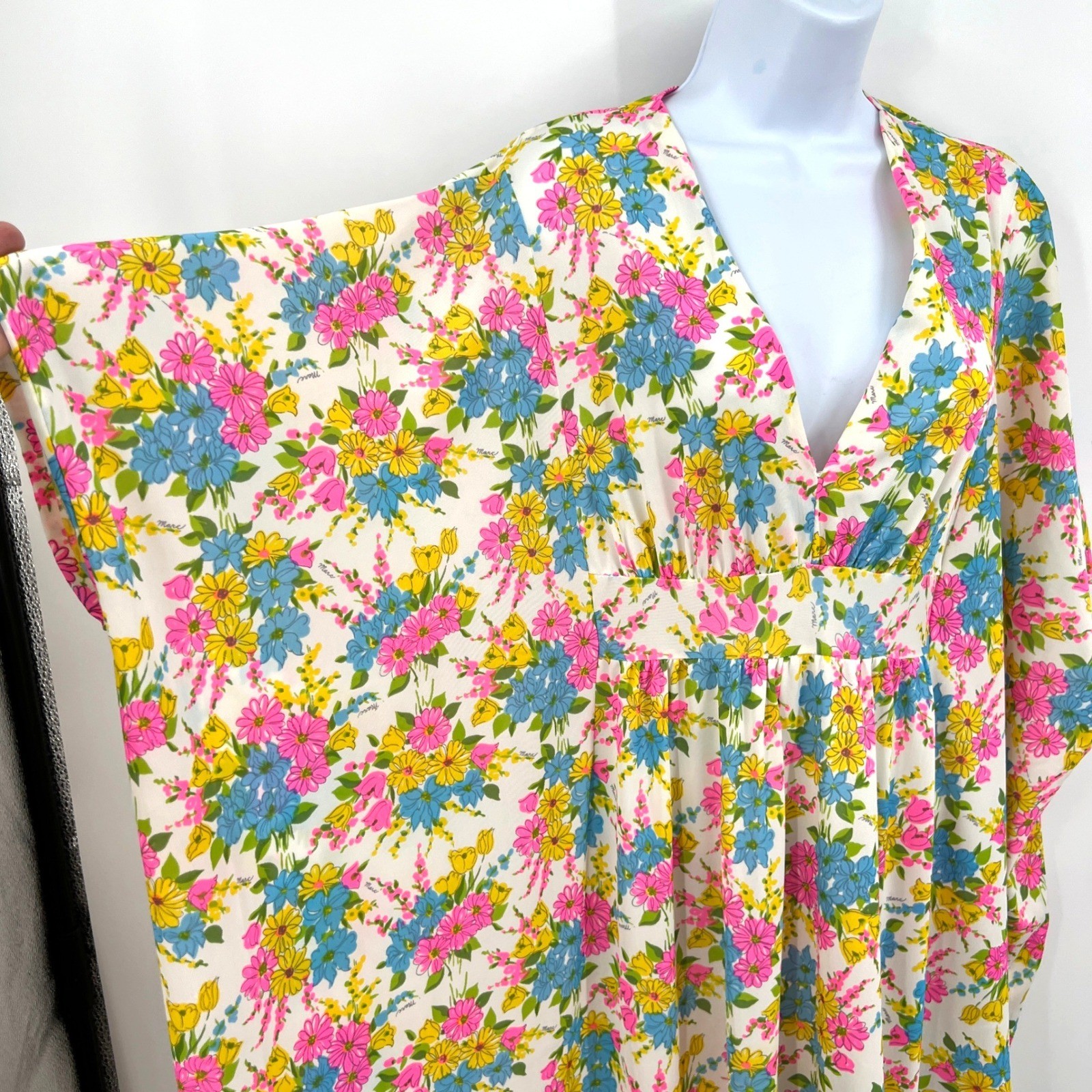 Vintage 70s Miss Elaine Floral Kaftan Dress One Size Mod MCM 60s Go-Go Bewitched