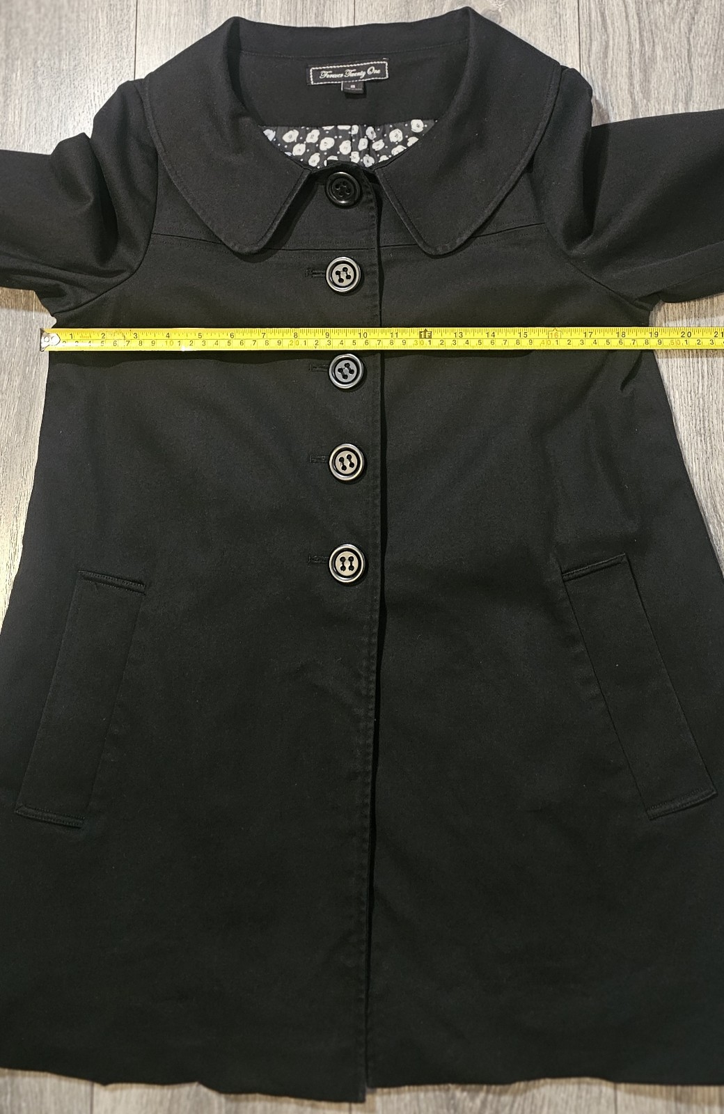 Vtg Forever 21 Lined 3/4 Sleeve Wide Rounded Collar Peacoat Black Women’s Size M