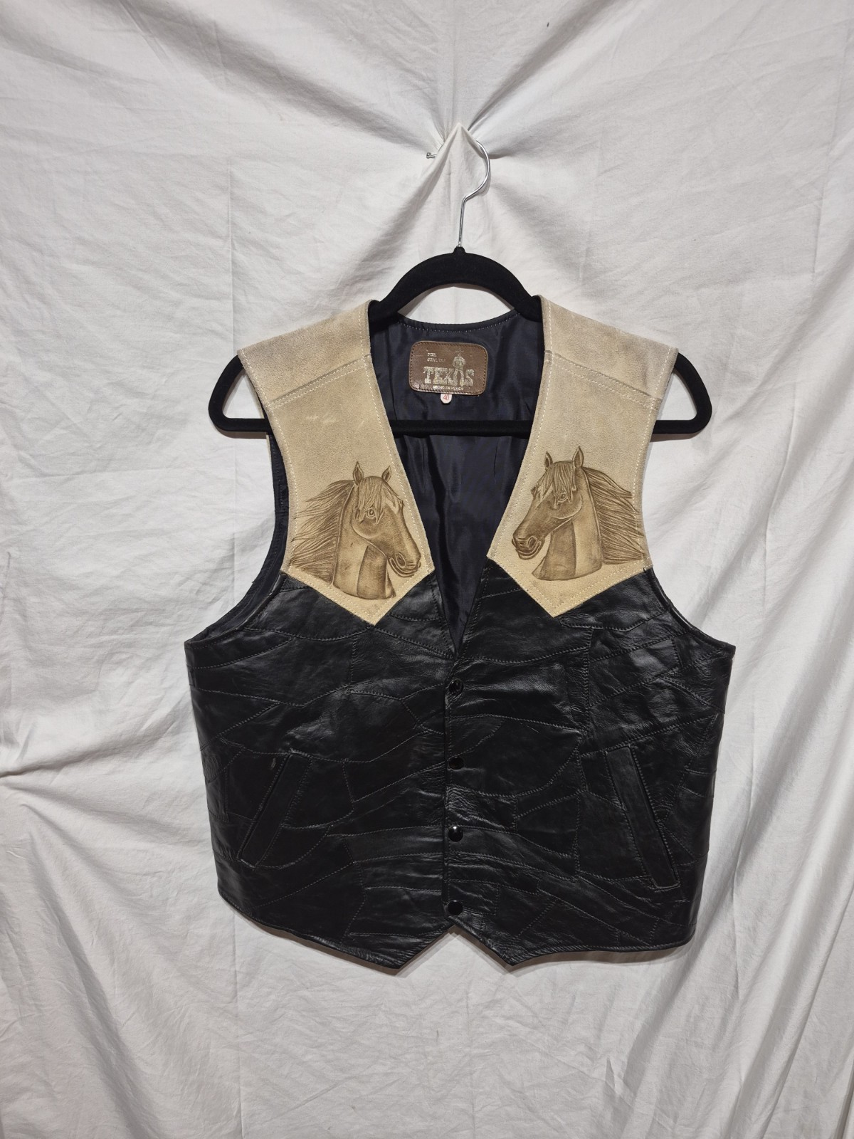 Texas Mexican Leather Horse Vest Leather Hand Tooled On Front & Back COWBOY
