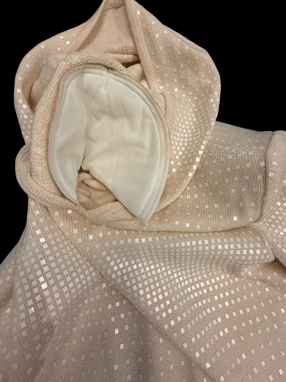 Vintage St. John Couture Marie Gray Blush Peach Sz 4 Sequined Sweater Hoodie Top