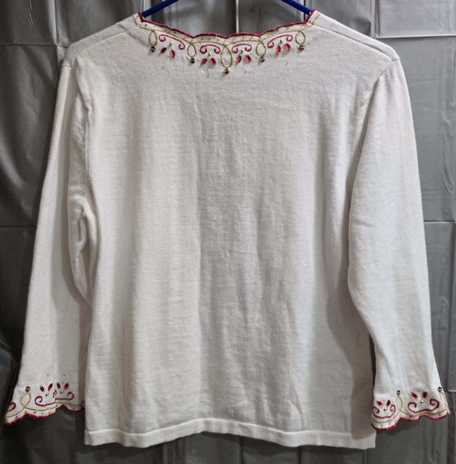 Vintage Women’s Red Sequin Heart White Top By Jack B. Quick 3/4 Sleeve Size LG