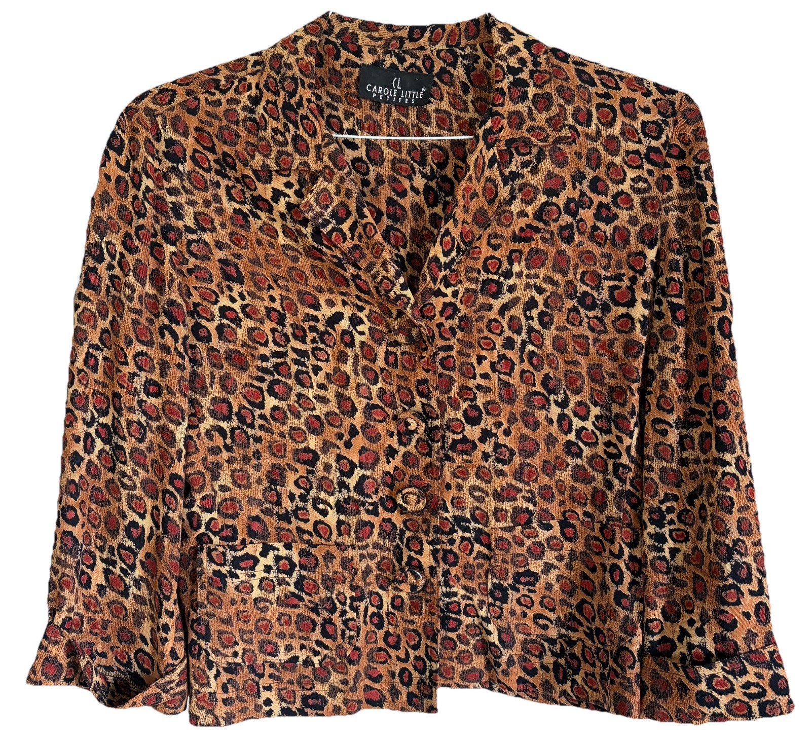 Vintage Carole Little Animal Print Blouse Top With Covered Buttons Petite Small