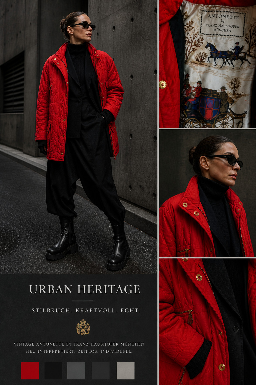 Vintage Antonette Haushofer Quilted Jacket Red Equestrian 44 46