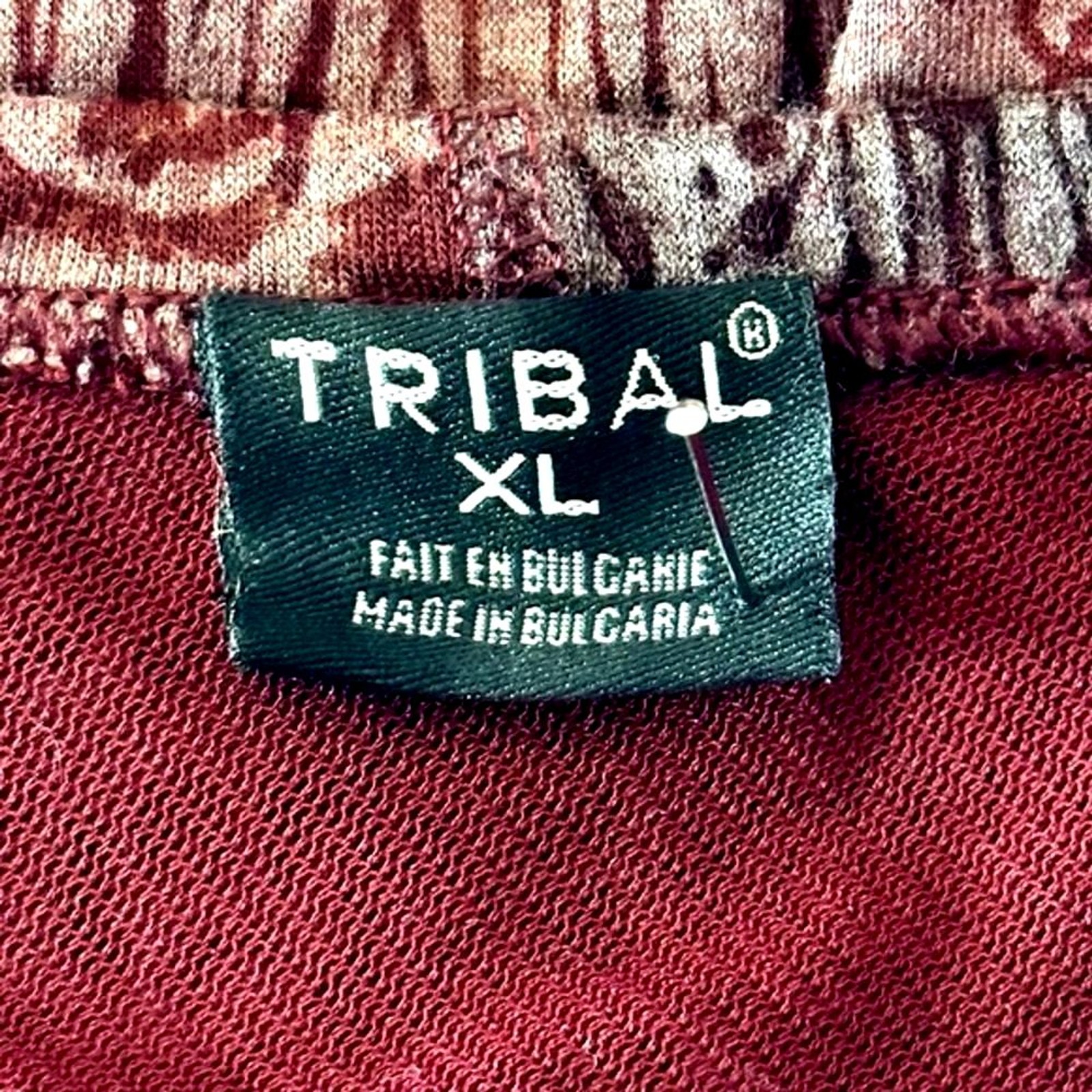 Vtg 90s Tribal Women XL Damask Paisley Midi Skirt Godet Maroon Red Bulgaria Knit