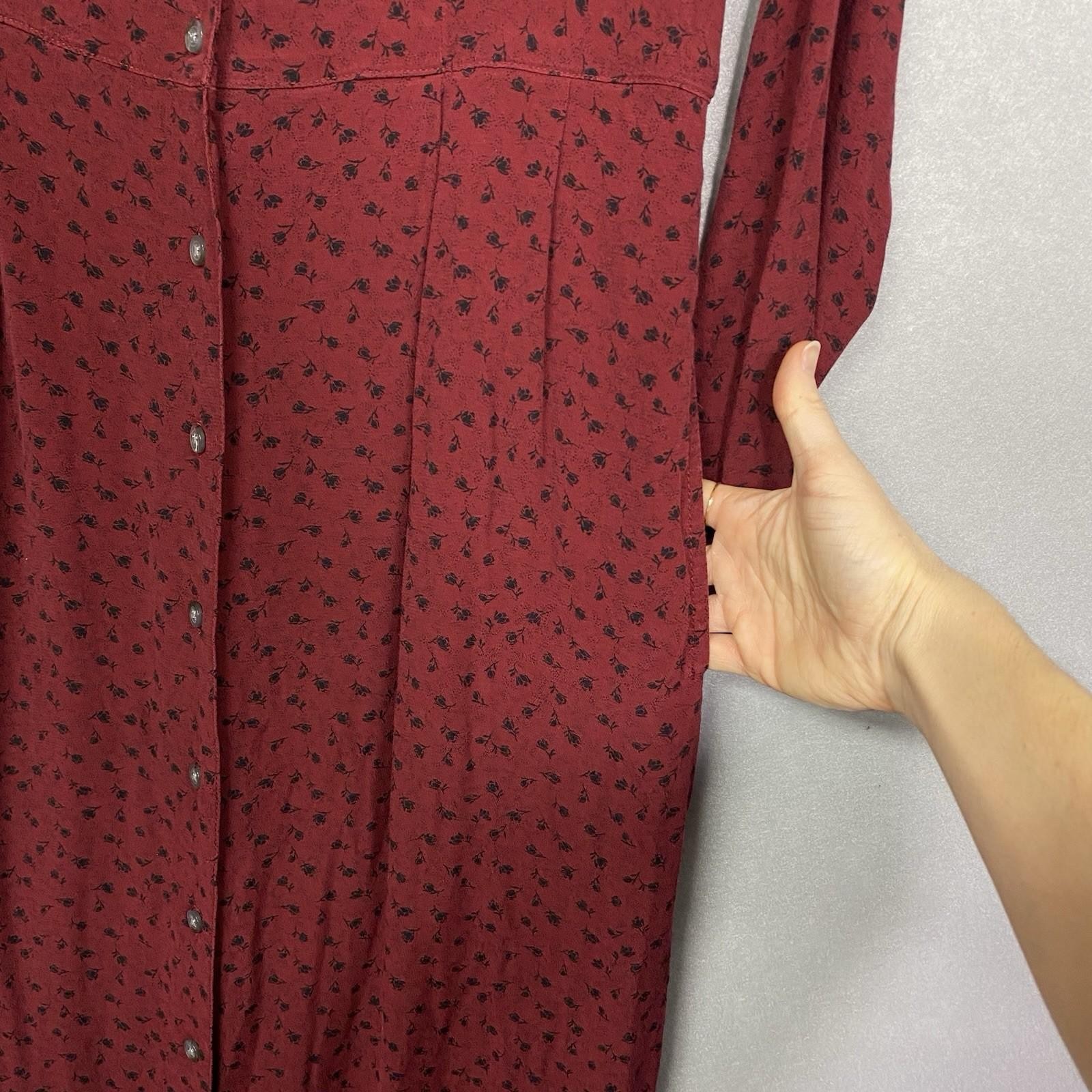VTG Eddie Bauer Dress Women’s S Boho Basic Classic Rayon Deep Red 90s Y2K Dark