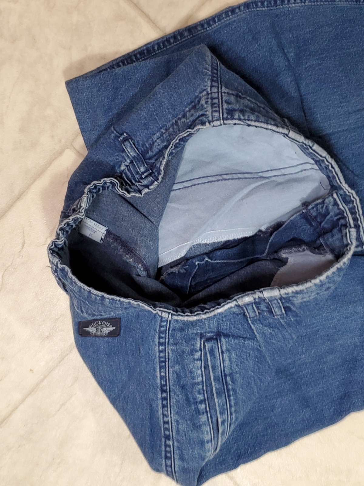 DOCKERS Blue Denim Pant Pleated High Rise Mom Tapered Jean Womens 12 P USA Vtg