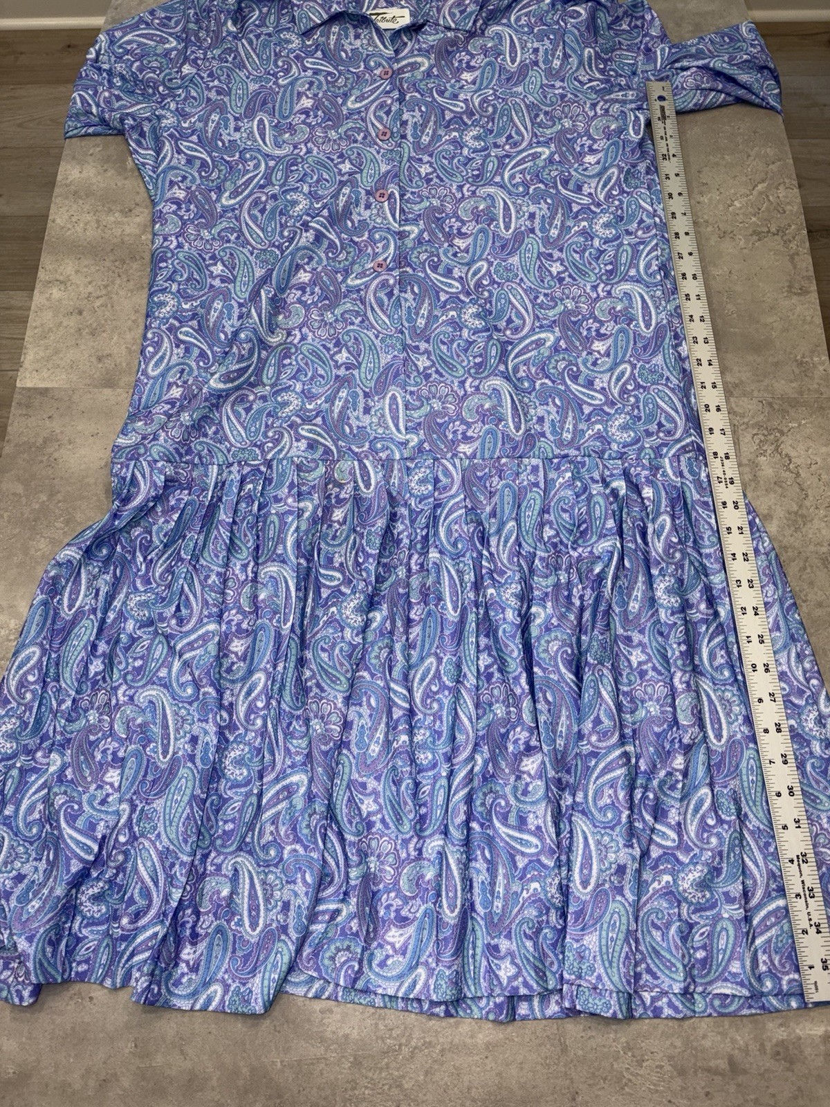 Vintage 70s Tribute Mod Paisley Purple Dress XL 16/18 #0250 PLEASE READ