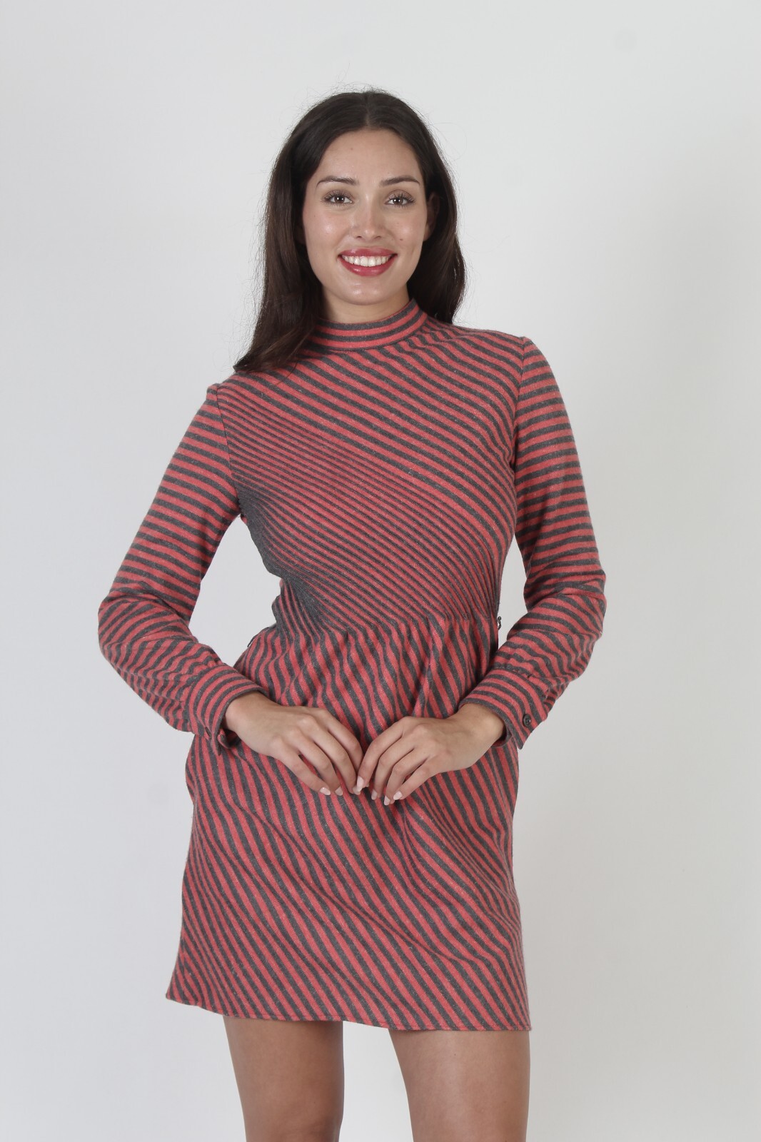 Vtg 60s Minimalist Striped Go Go Mini Dress With Pockets Preppy Jersey Uniform