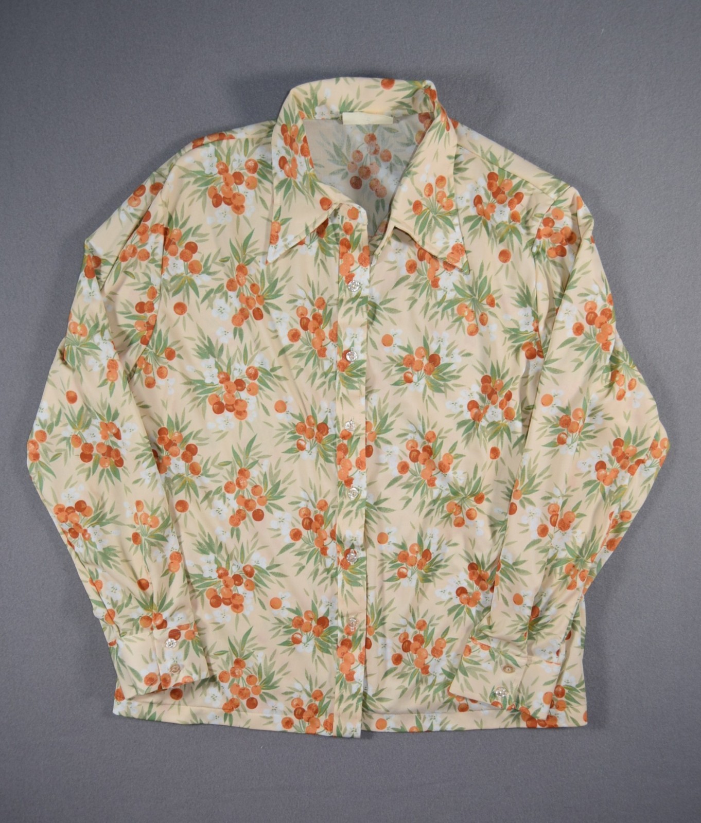 Vintage 70s Blouse Womens Large Floral Berry Print KMart Long Sleeve Shirt