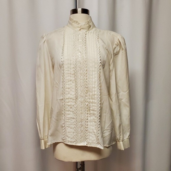 Vintage 70s Union Made Cream Lace Victorian Edwardian Punk Pirate Lolita Blouse