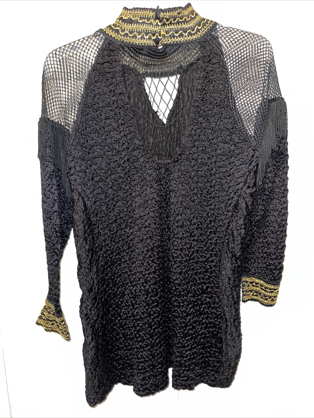Vintage Made in NY 4-U Design Term Black Fringe Short Stretch Dress Size S/M?