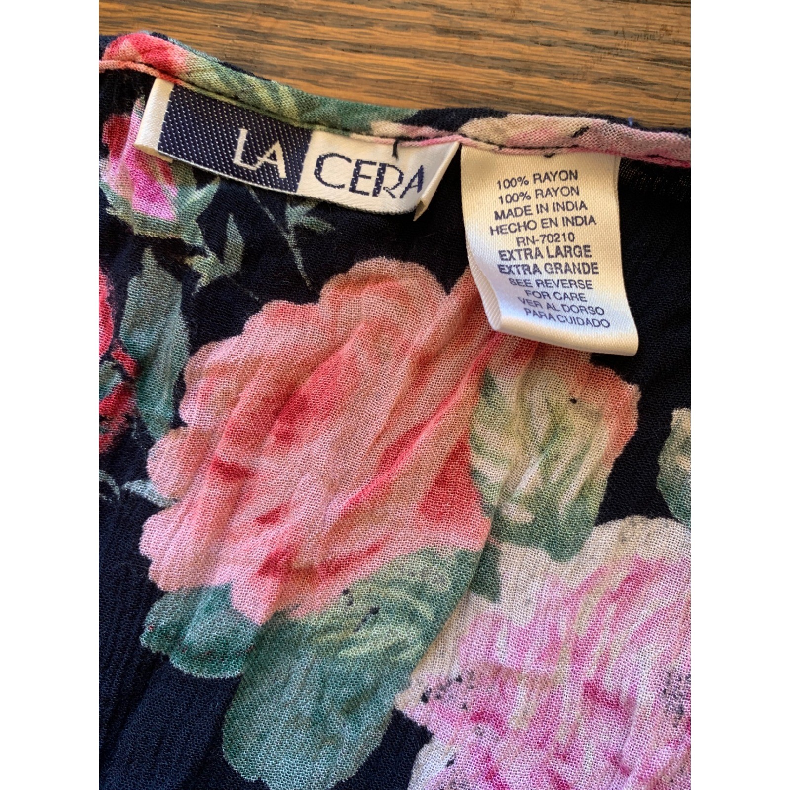La Cera Vintage 90s Floral Rayon Crepe Midi Dress XL Black Pink Rose Cottagecore