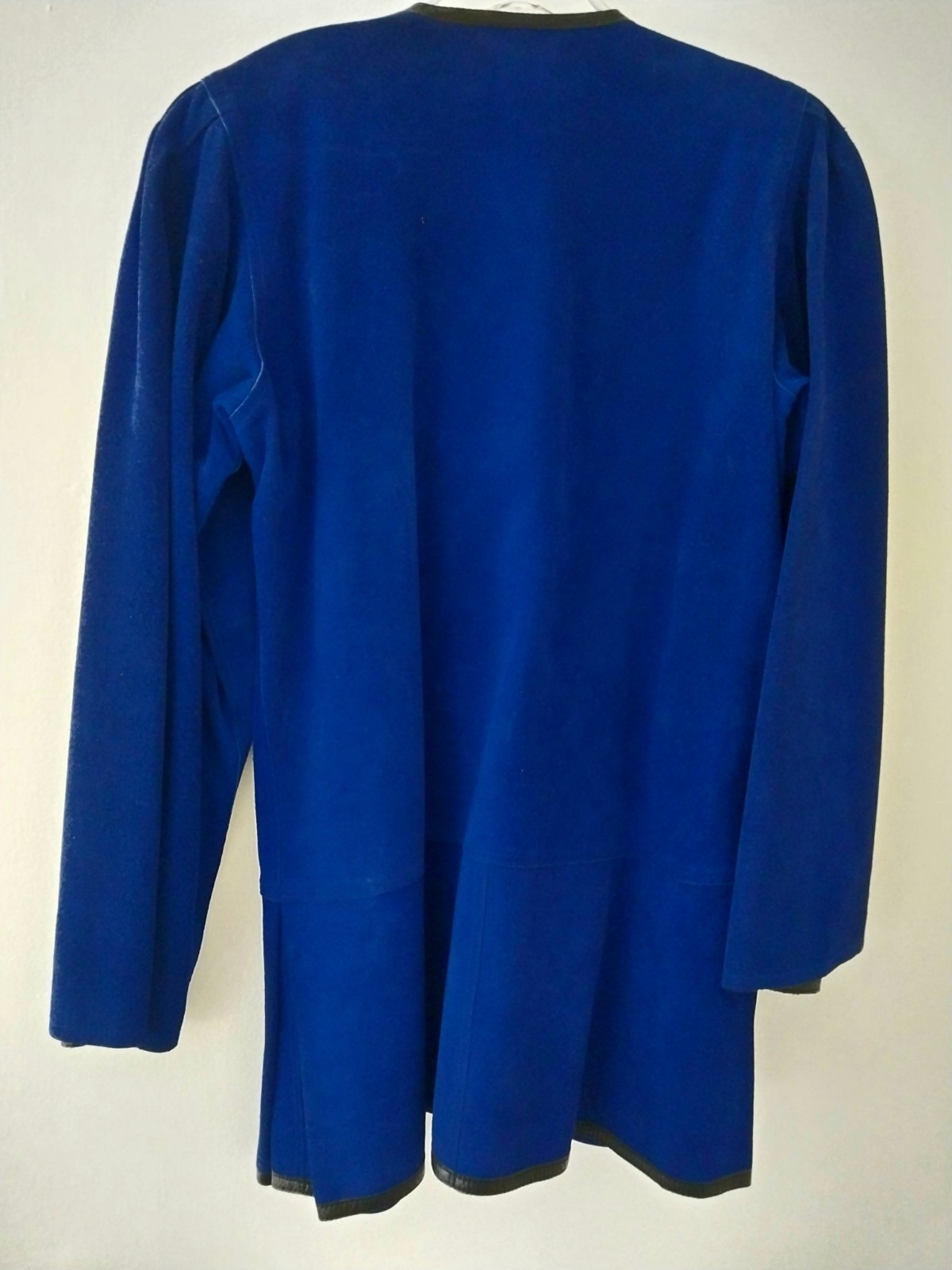 Jean Muir London Vtg 80’s Leather Suede Electric Blue W/ Black Trim Sz8 Jacket