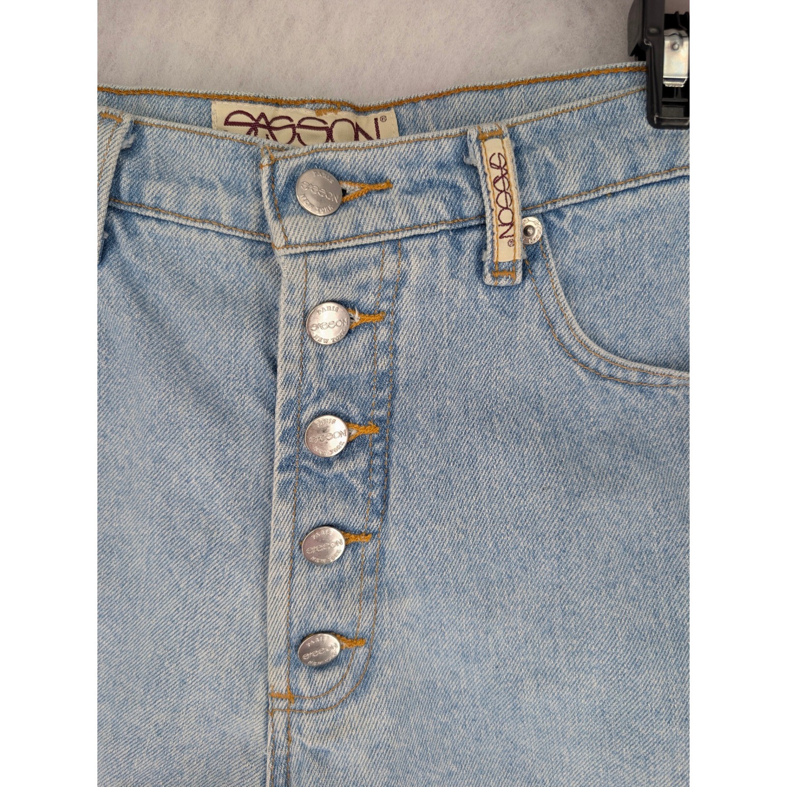 Sasson Vintage High Waisted Denim Shorts 13/14 Light Blue Button Fly 90s Retro