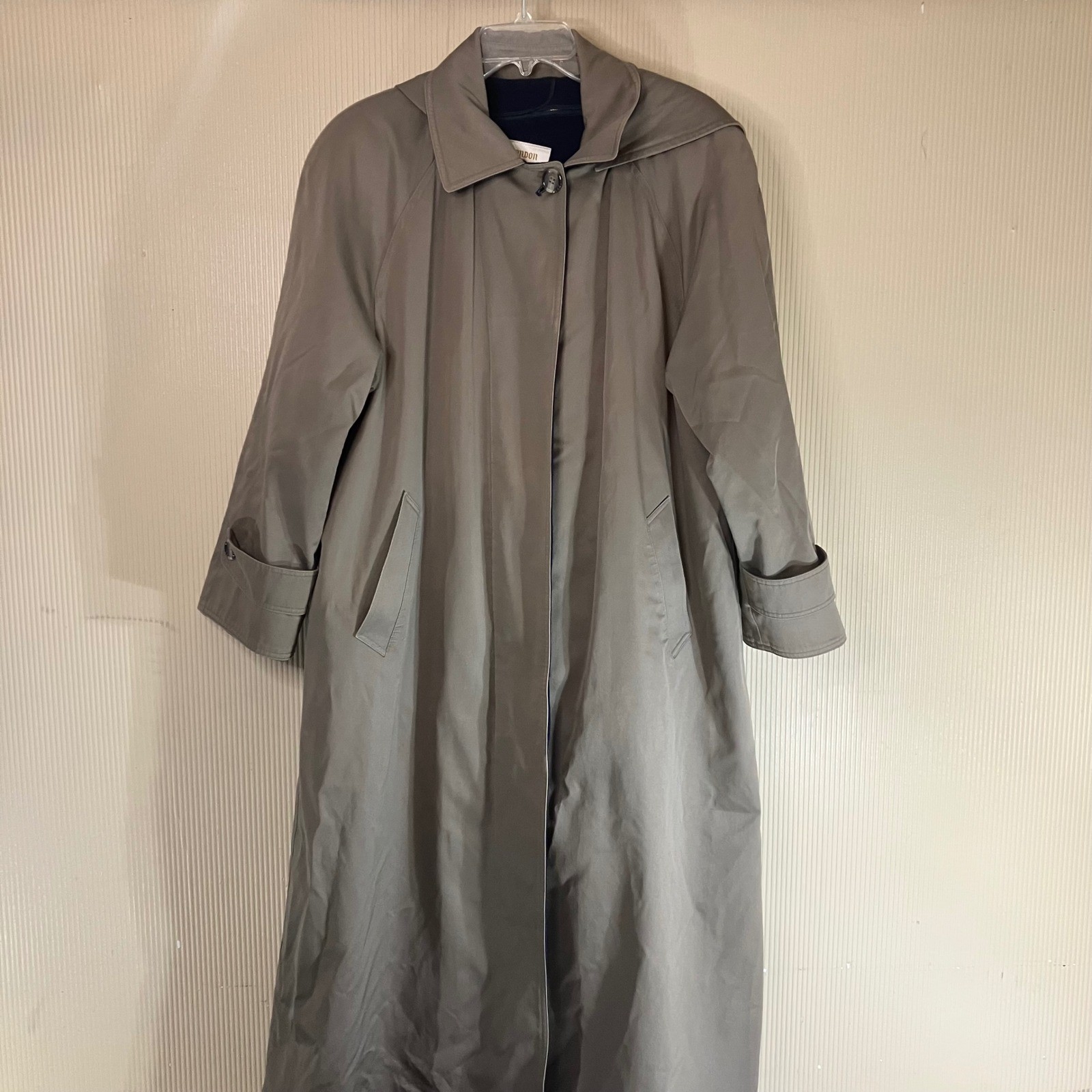 Vintage London Fog Maincoats Trench Coat Women 16 Reg Taupe Khaki Hooded Long