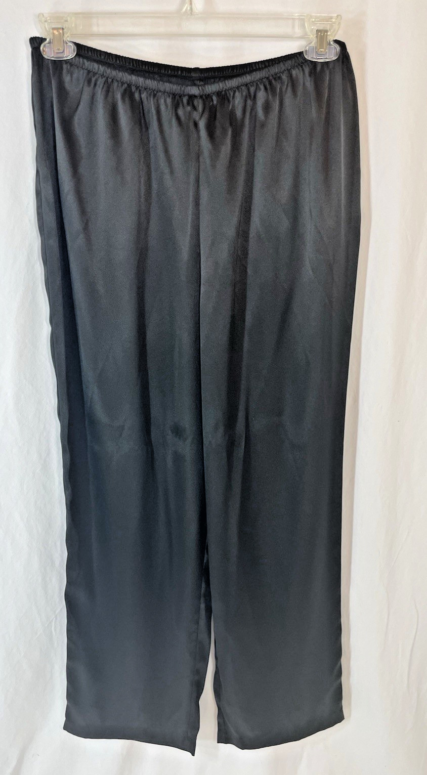 Vtg Whispers Ladies M Satin Pajama Set Black New NWT Embroidered Pink Flowers