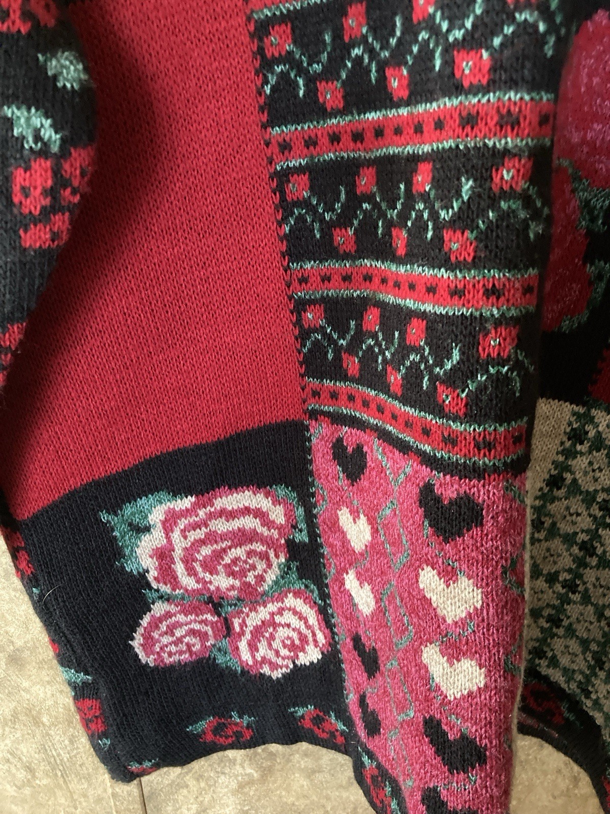 Vintage 1980’s Maggie Lawrence Granny Core Floral Roses Festive Sweater Black XL