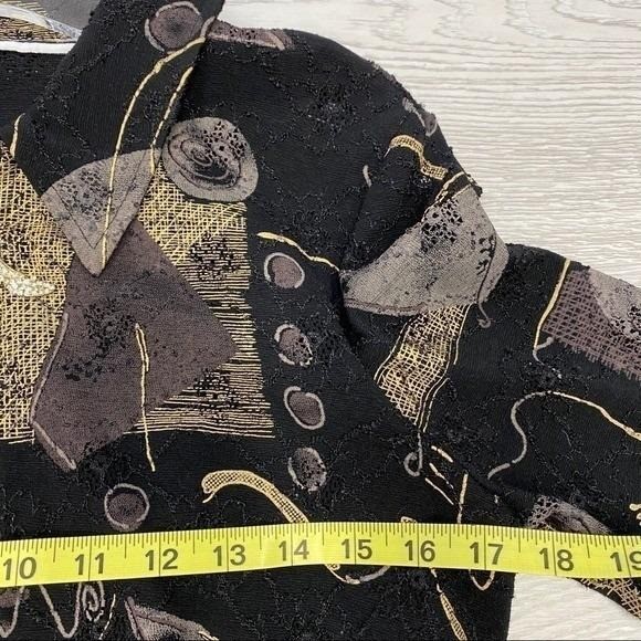 Vintage Abstract Geometric Zip Jacket Black Gold Rhinestone Shoe Pull Large