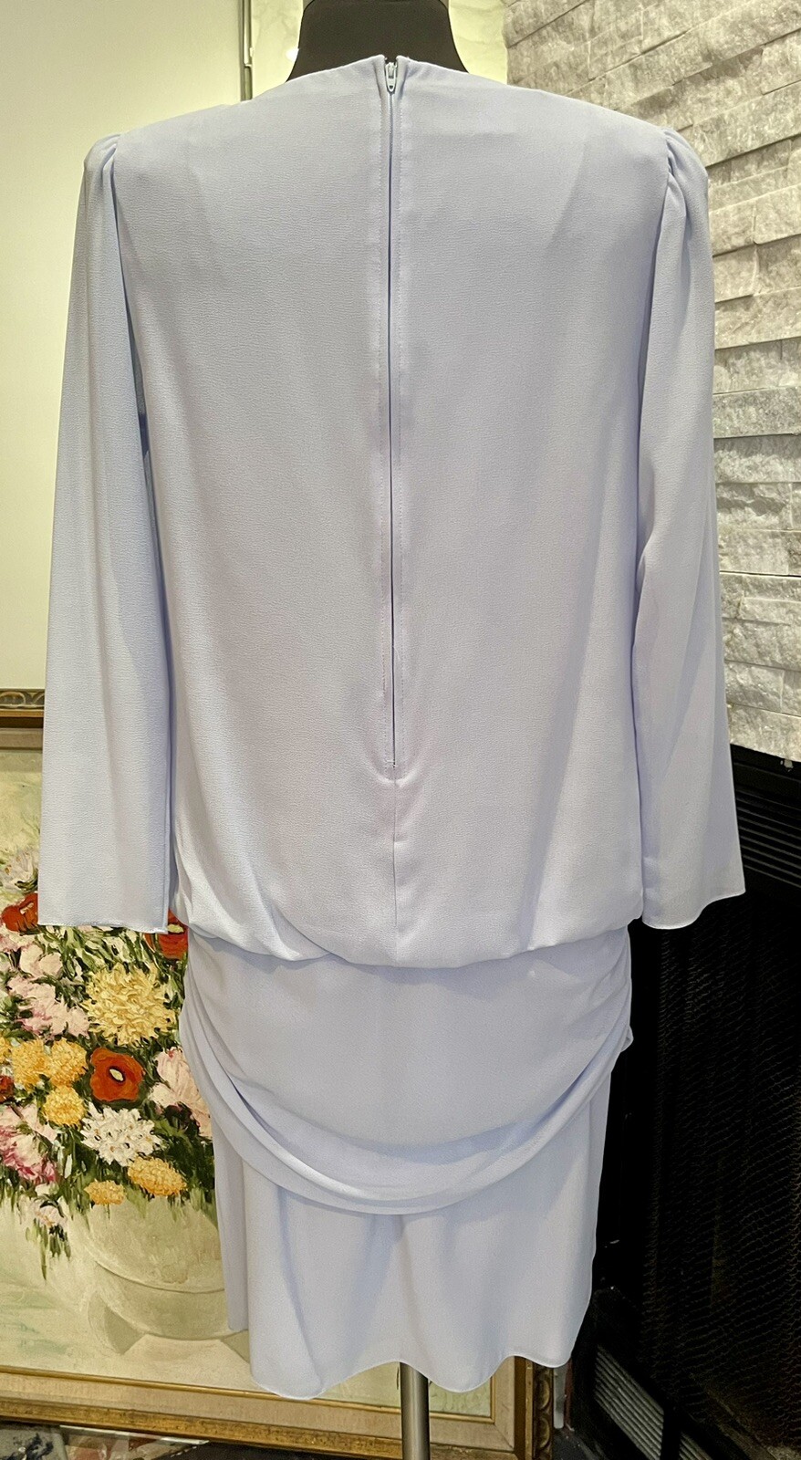 VTG URSULA Long Sleeve dress Drop Waist Sequin Appliqué Blue Size 8 Dressy