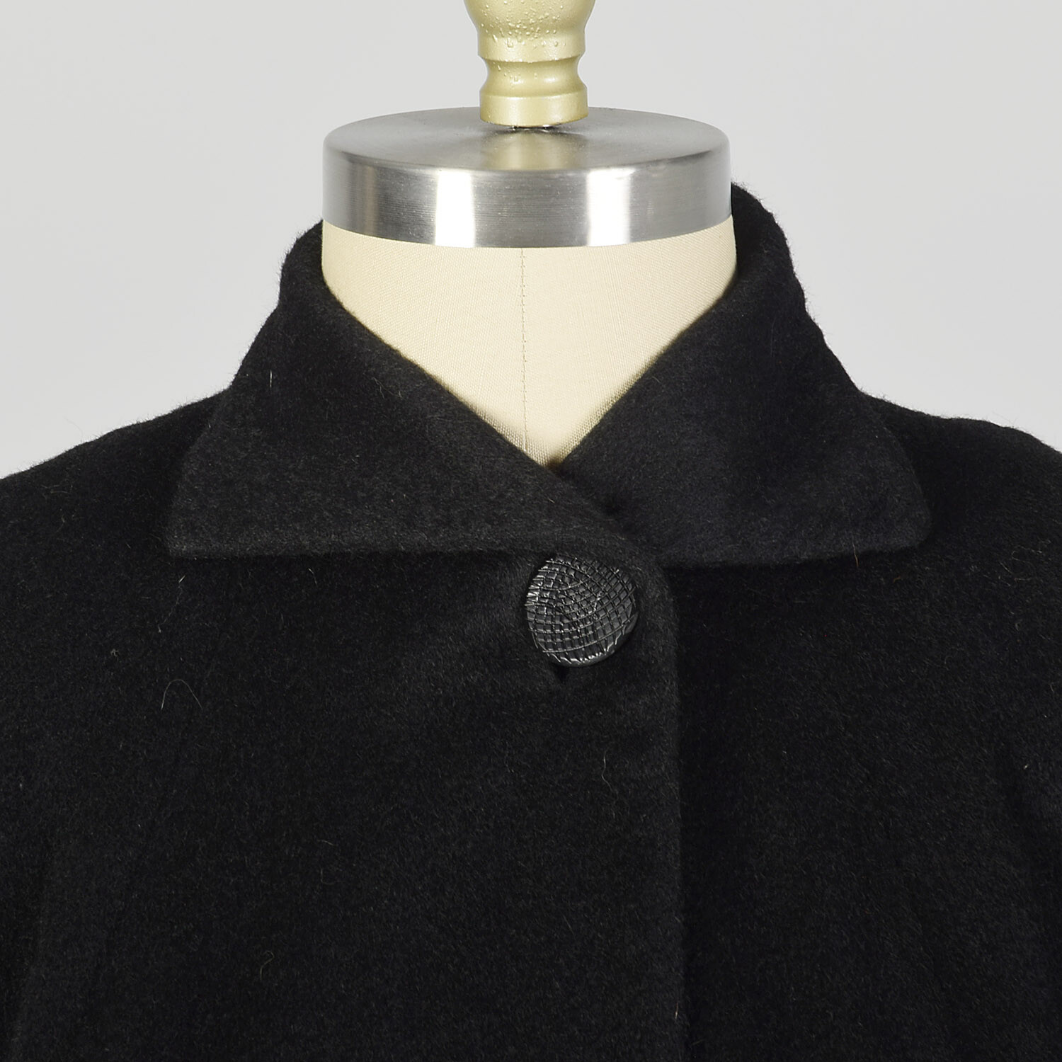Large 1950s Princess Coat Black Wool Batwing Dolman Sleeve Winter VTG 50s