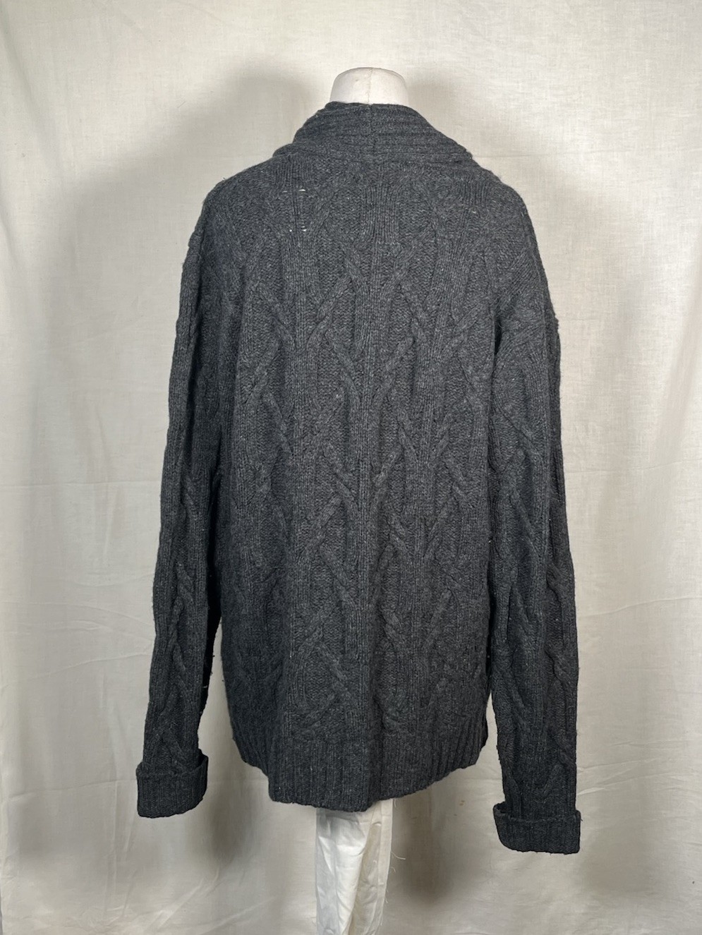 Vintage 60s 70s Pendleton Cable Knit Lamb Wool Collar Cardigan Sweater Grey M US