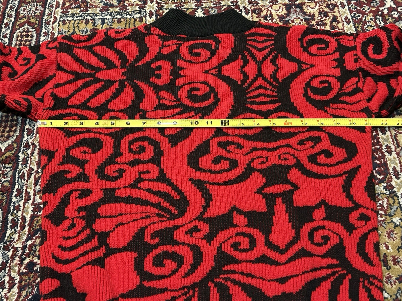Vintage 80s 90s Adele Knitwear Sweater Turtleneck USA Swirly Red Black Patterned