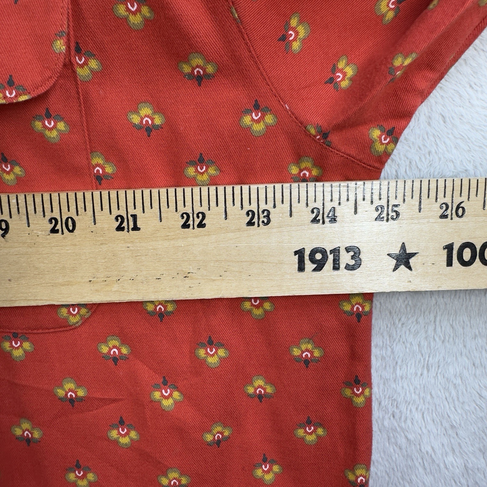 DOCKERS Vintage Rust Red Ditsy Floral Button Front Shirt Women’s M Shoulder Pads