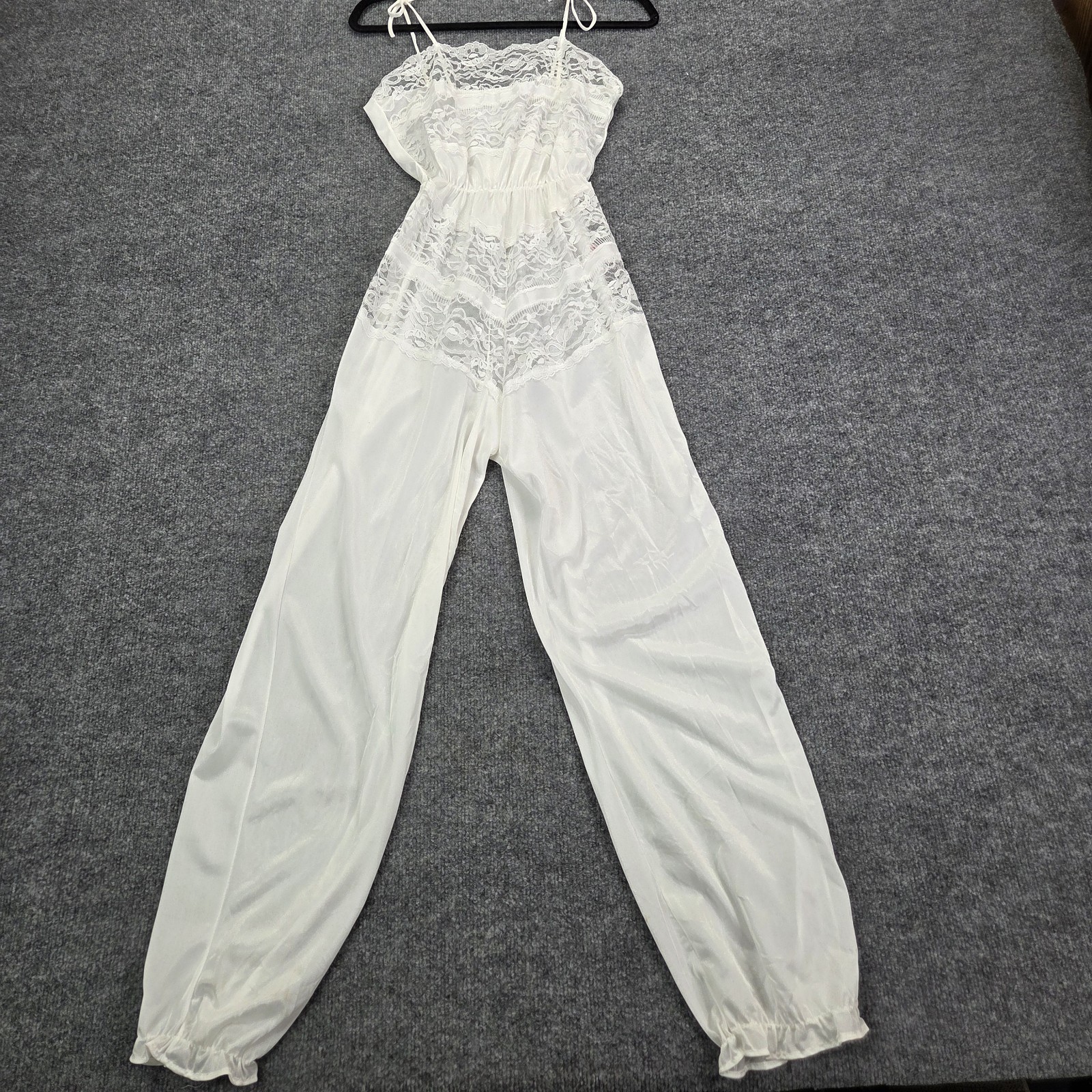 Vintage Nan Flower Nylon Lace Lingerie Jumpsuit Made in USA Small Coquette