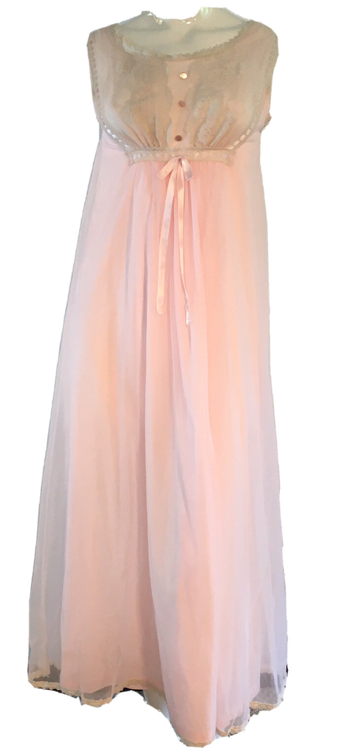 Vintage Gilead Ankle Length Nightie Pink With Cream Lace Trim Made in USA Medium