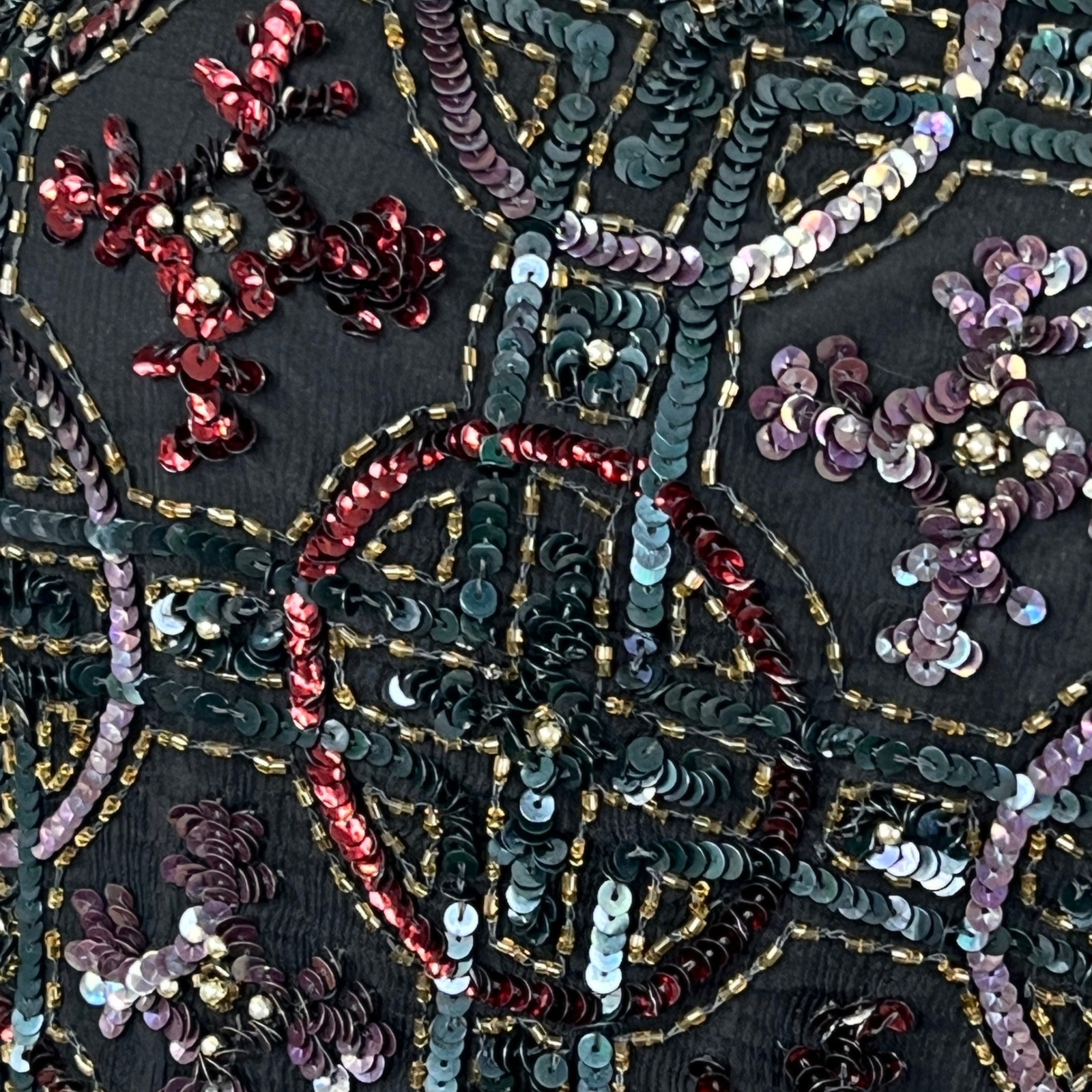 Scala Beaded Sequin Silk Top Womens PM Petite Medium Black Vintage 90s READ