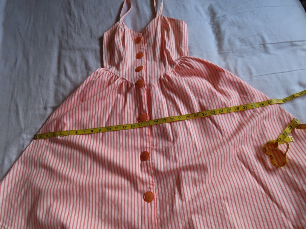 1990s Vintage Orange Stripe Pockets Hang Ten Full Skirt Dress sz XS / 32″ chest