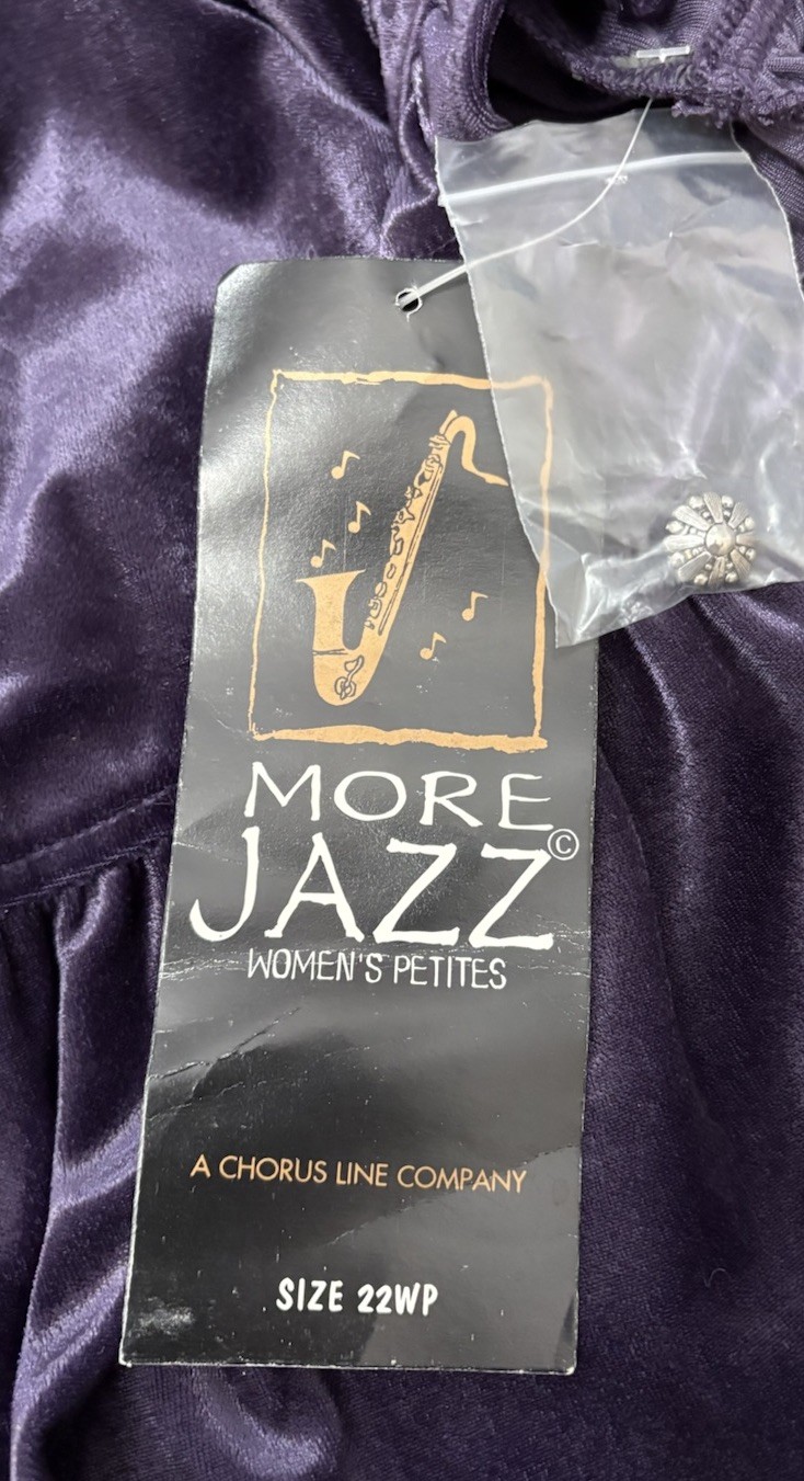 Vintage More Jazz Velvet Choir Dress Purple Button Front Ruffle Hem 20WP NWT