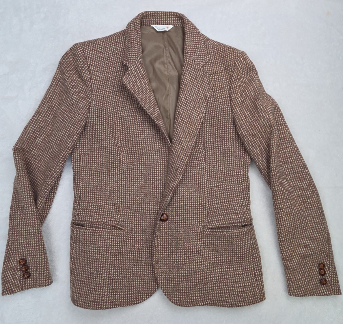 Vtg 80s 90s English Country Academic Check Wool Blazer Nell Flowers Size 12