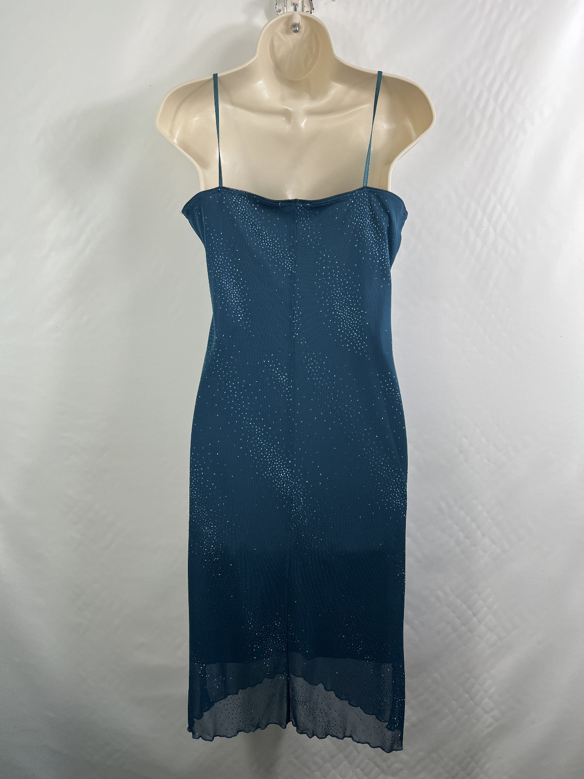 Vintage Silhouette Chiffon Party Cocktail Dress Blue Green Sparkle Evening Prom