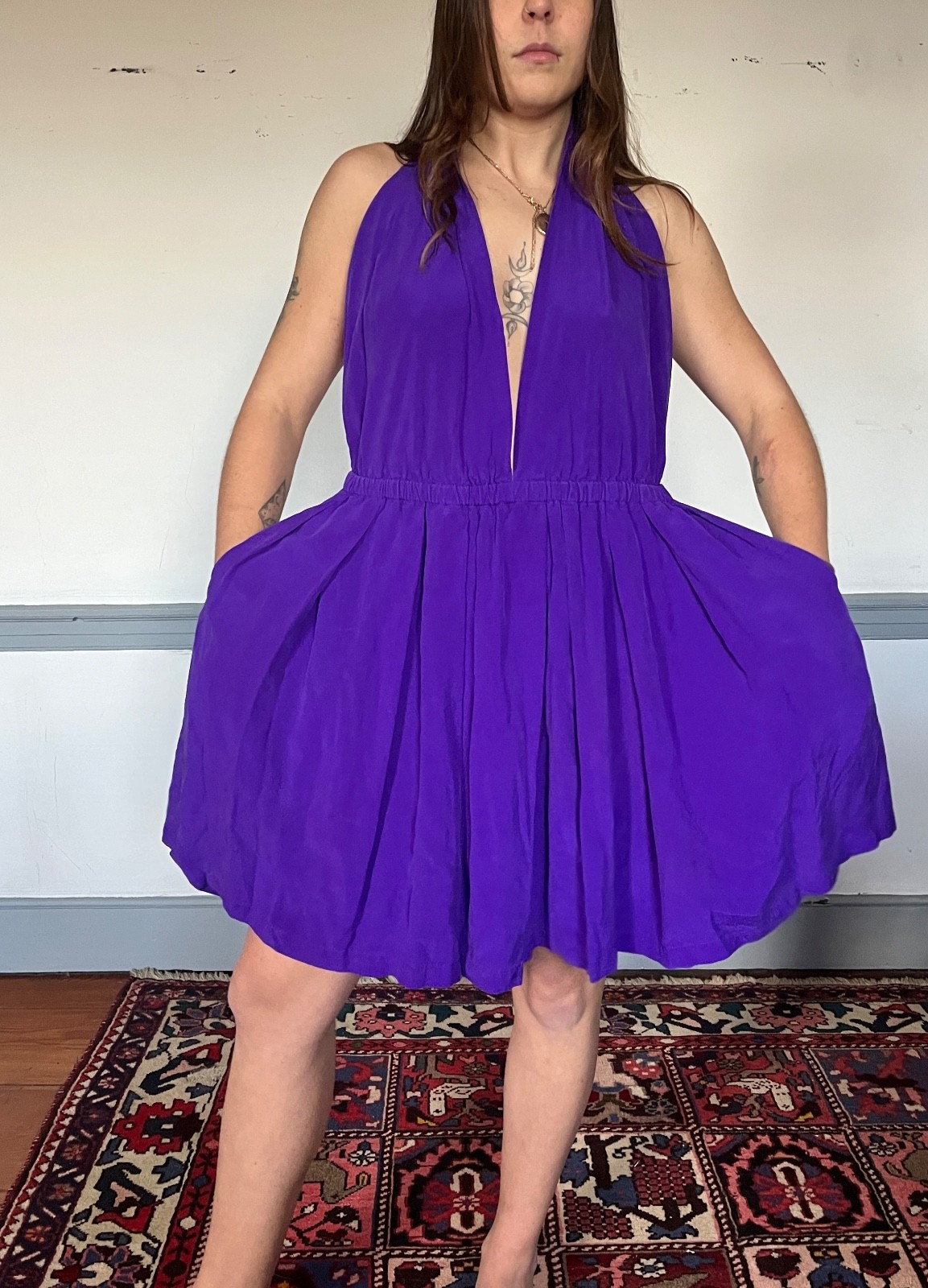 “Buy It Now + Best Offer” Vintage purple, Donna Karen silk dress